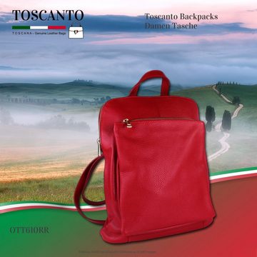 Toscanto Cityrucksack Toscanto Damen Cityrucksack Leder Tasche (Cityrucksack), Damen Cityrucksack Leder, rot, Größe ca. 30cm