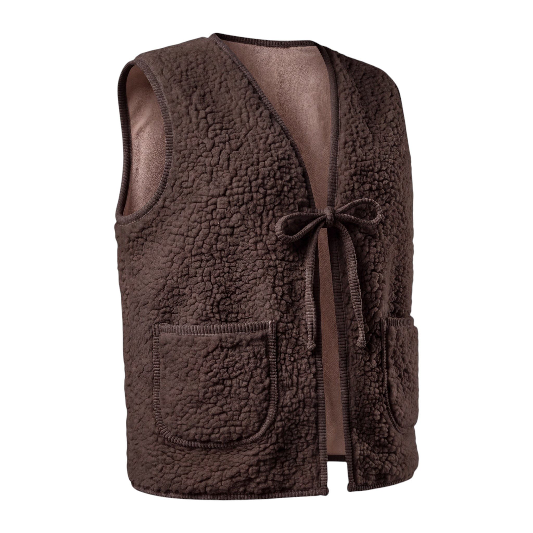 OriginalYou Kurzweste Damen Teddyweste Bouclé ärmellose Weste Bindeband vielseitig kombinierbar, auch in großen Größen