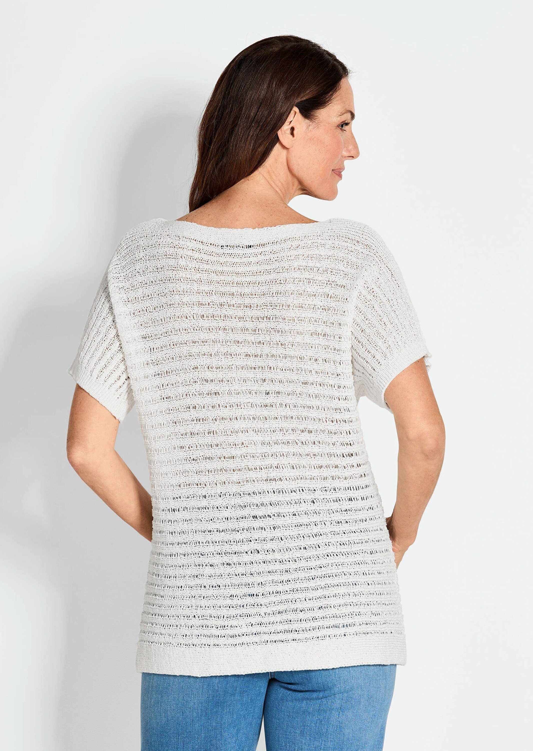 GOLDNER Strickpullover Kurzarm-Pullover mit Rippen Lässiges Halbarm Strickoberteil aus Bändchengarn, U-Boot-Ausschnitt