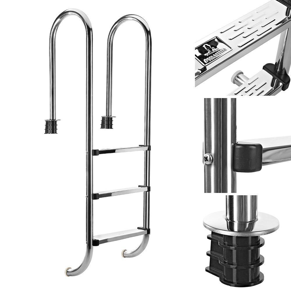 Melko Poolleiter Beckenleiter Sicherheitsleiter Poolleiter Edelstahl Schwimmbadtreppe (Stück), Edelstahl V2A