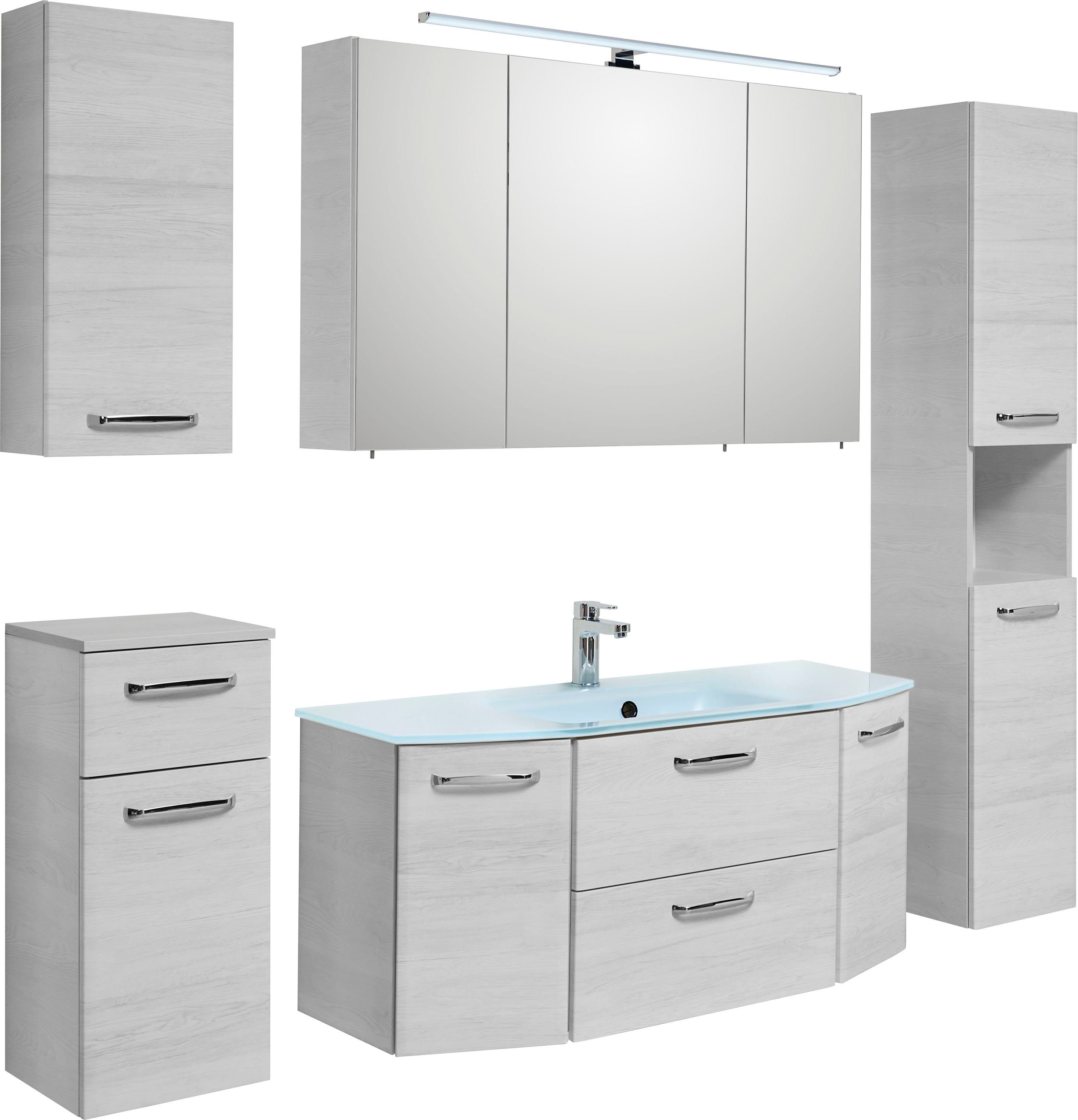 Saphir Badmöbel-Set Quickset 936 5-teilig, mit Glaswaschbecken und LED-Spie günstig online kaufen