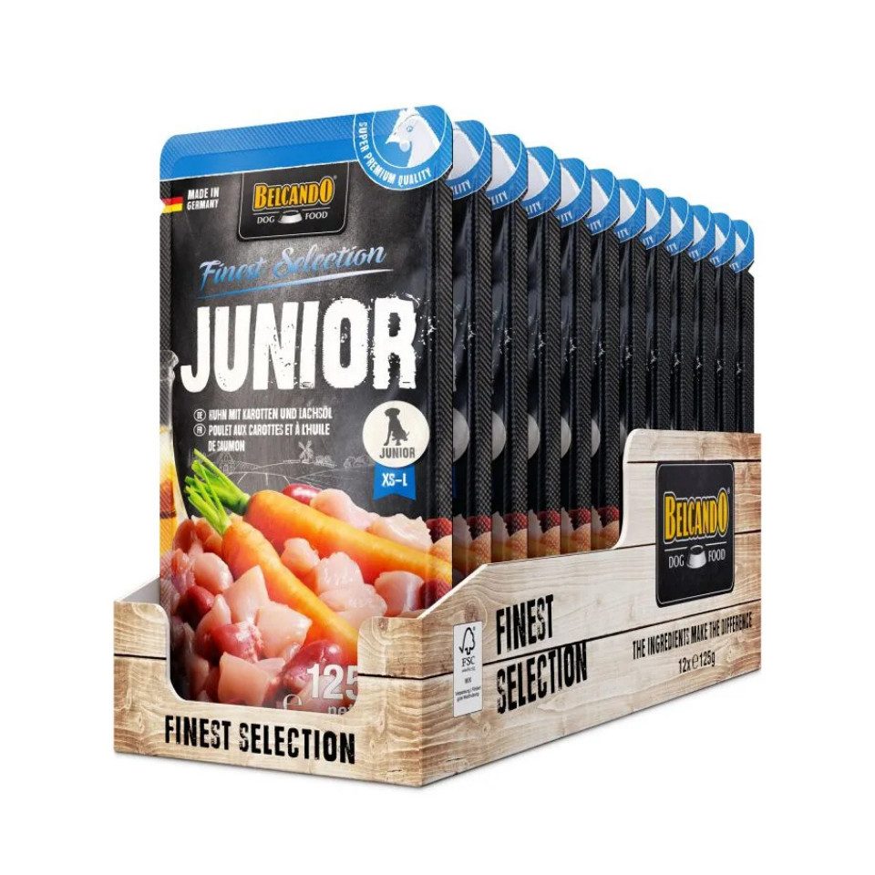 Belcando Junior Huhn mit Karotten & Lachsöl - Nassfutter für Junghunde 12x125g, Nassfutter für: Hunde