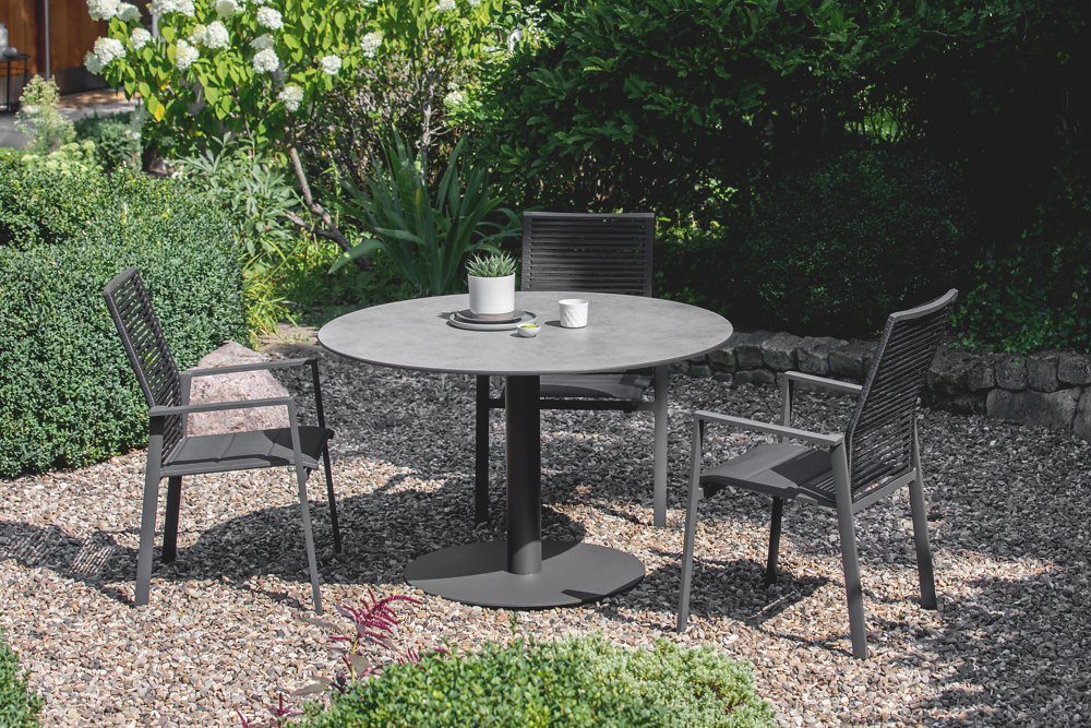 Natur24 Gartentisch Gartentisch Bistrox 95 rund Tischplatte HPL Beton Stahl Anthrazit