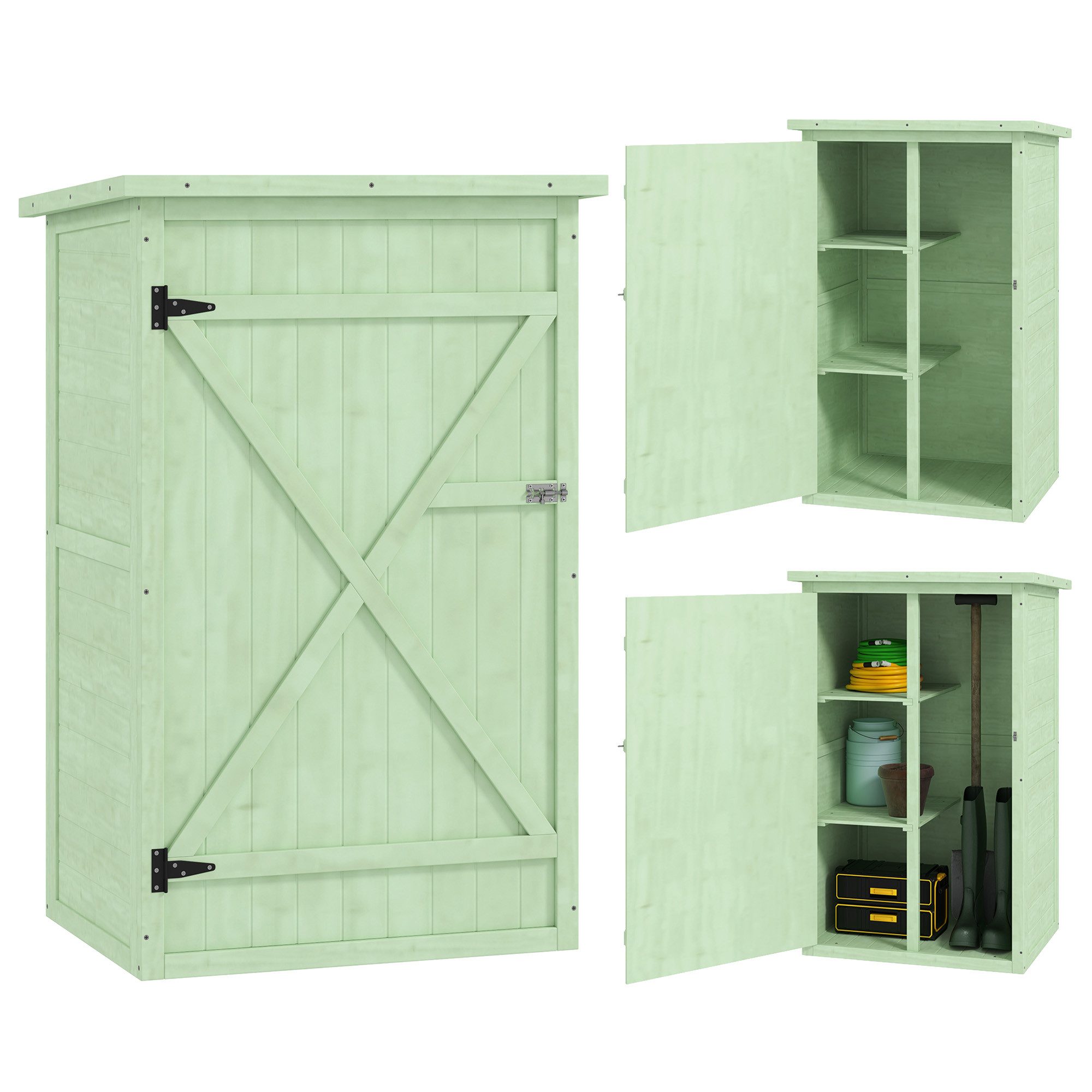 Outsunny Gerätehaus Gartenschrank Holz, Geräteschuppen wetterfest, BxT: 75x56 cm, (Gartenschrank, 1 St., Geräteschuppen), für Garten Terrasse Grün – Bild 2 von 5