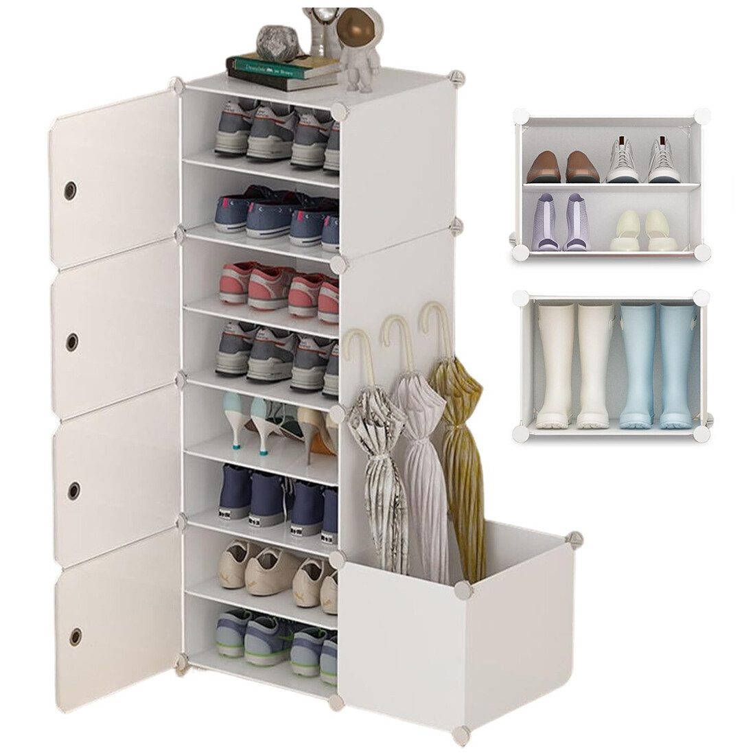 FANNOU Schuhregal 8 Fächern, Schuhschrank mit Schirmhalter, für 16 Paar Schuhe, 127x76x32cm, Shoe Rack Platzsparend für Flur Wohnzimmer