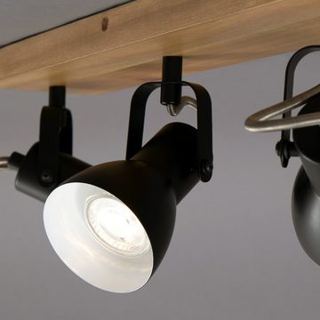 Briloner Leuchten LED Deckenspots 2902-035, schwenkbar, retro, Holz, ohne Leuchtmittel, Warmweiß, Deckenlampe, 48x10x13,5cm, Schwarz, max.35W, GU10, Wohnzimmer, Flur