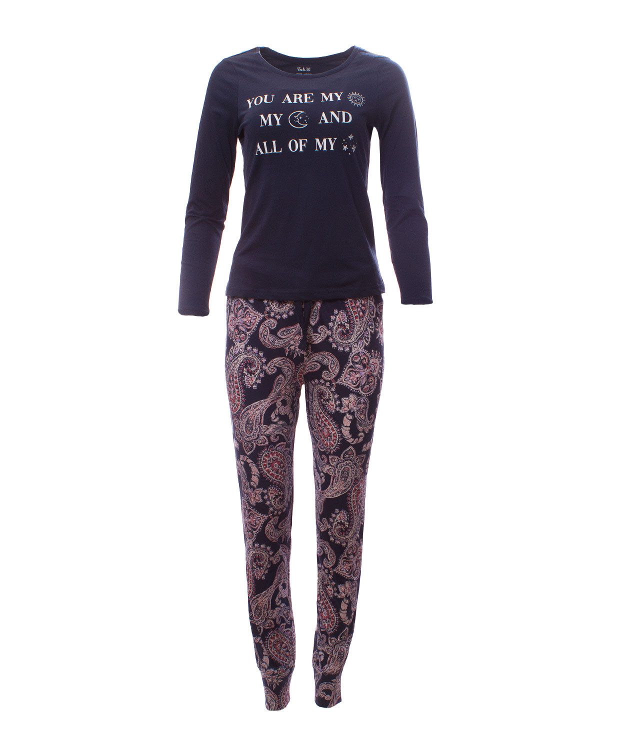 Pyjama Damen Pyjama Set Schlafhose + Langarm Oberteil You are my Sun-XL