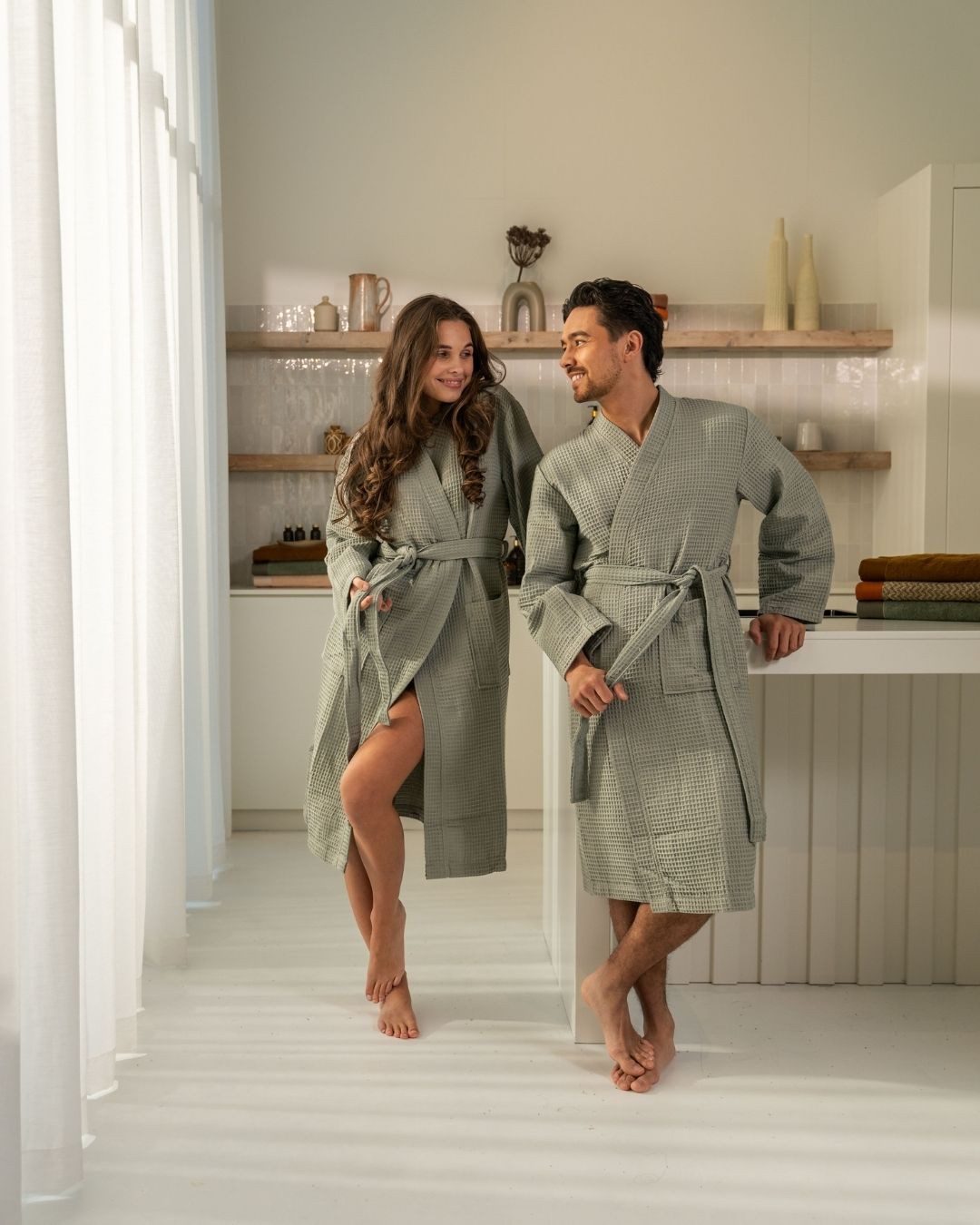 Kayori Bademantel Geisha, Langform, Baumwolle, Gürtel, günstig online kaufen