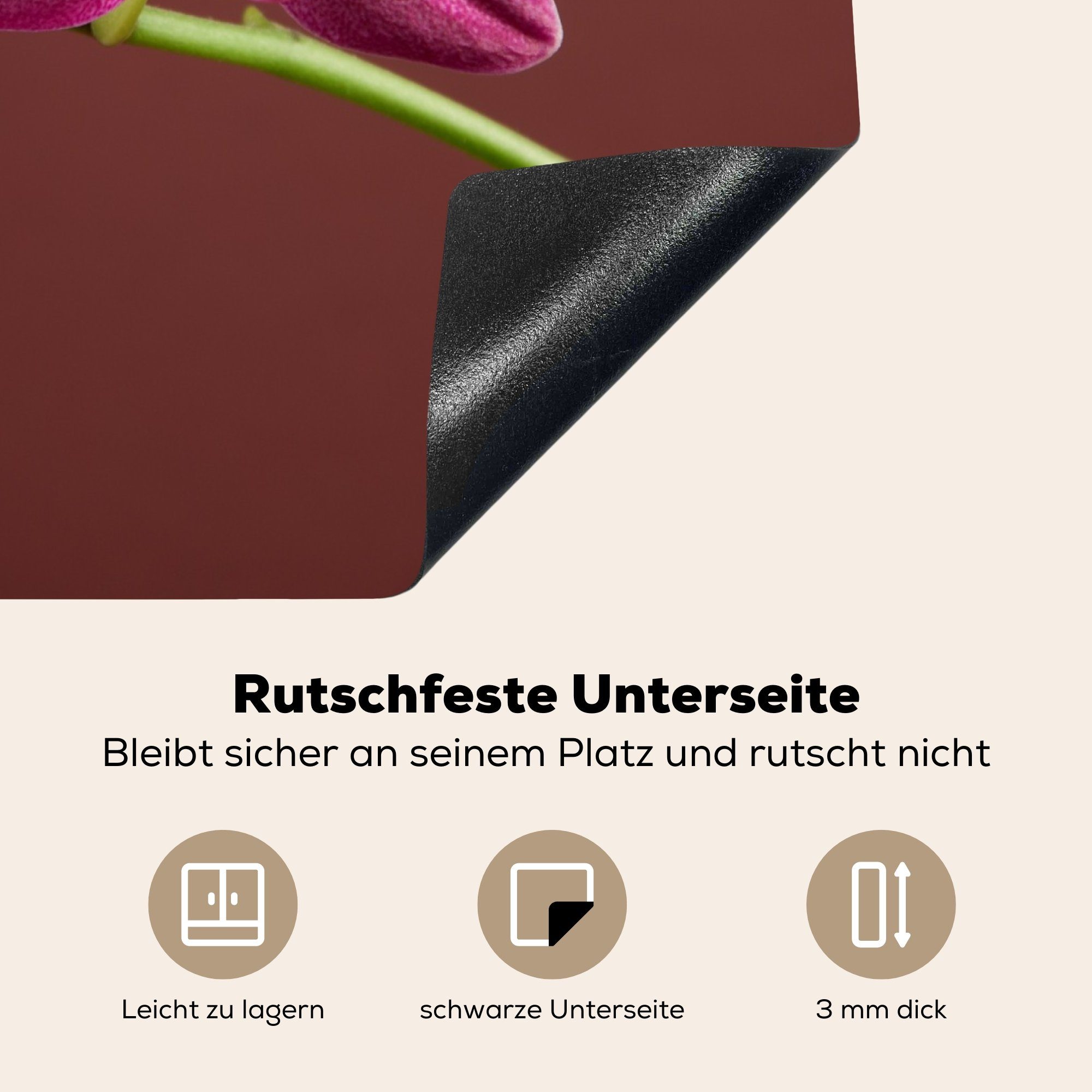 Rosa, Herdblende-/Abdeckplatte Ceranfeldabdeckung Orchideen küche, 59x52 (1 für die MuchoWow Induktionsmatte Vinyl, Blumen tlg), - cm, -