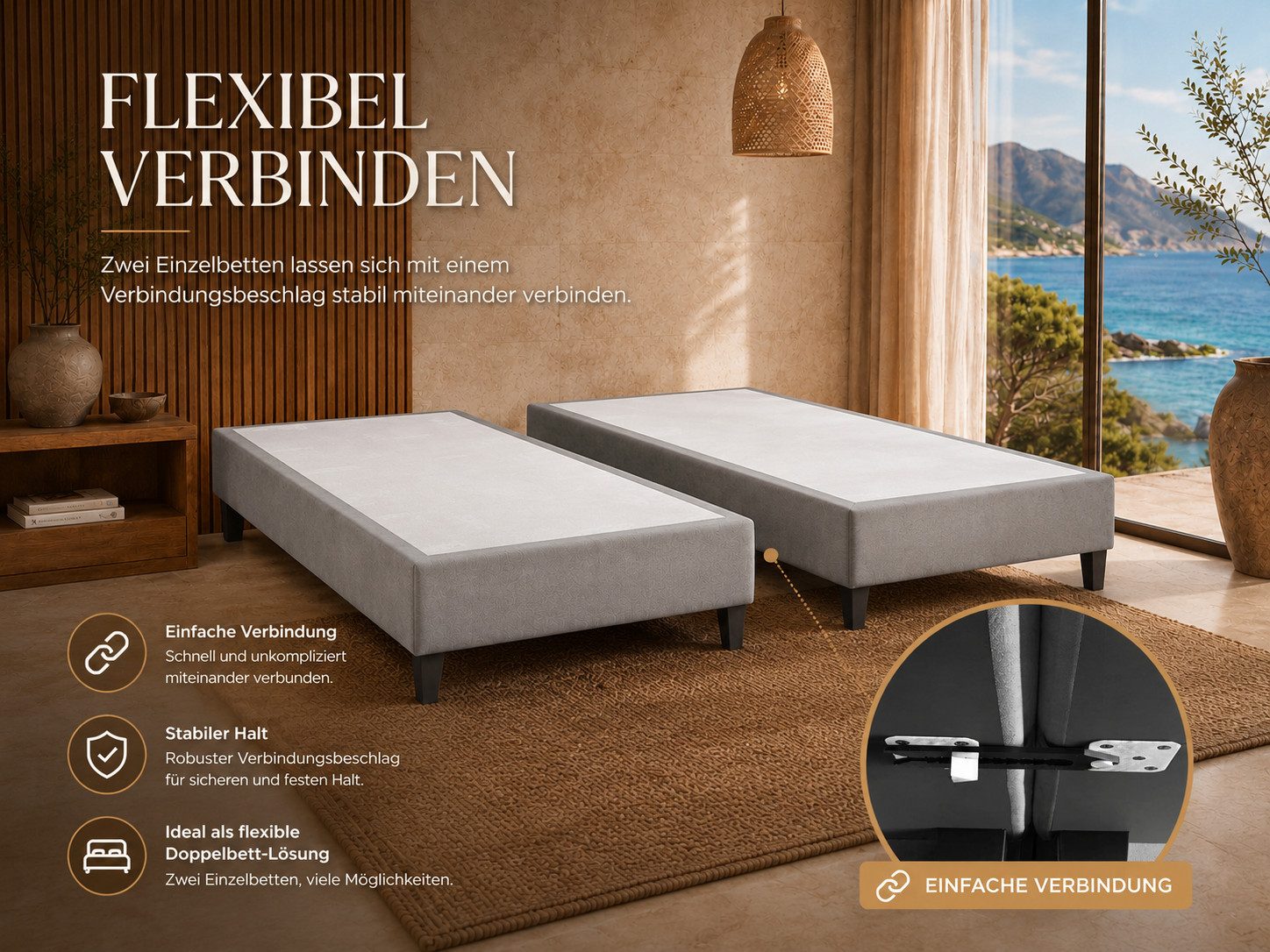 Best for Home Boxspringbett Rahmen – Massivholz, 12 cm Füße, Stabil & Zuverlässig (Seniorebett, Matratze, Jugendbett, Kinderbett, 70x200 80x200 90x200 100x200 c – Bild 4 von 5