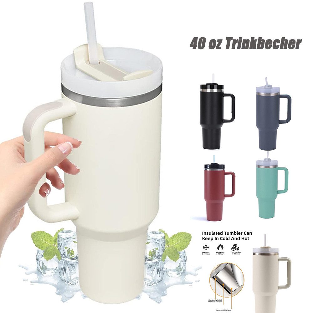 MC Star Tasse 40 oz doppelwandiger Edelstahl-Vakuumisolierbecher, 1200 ml Tragbarer Reisebecher Autobecher Thermobecher mit Strohhalm