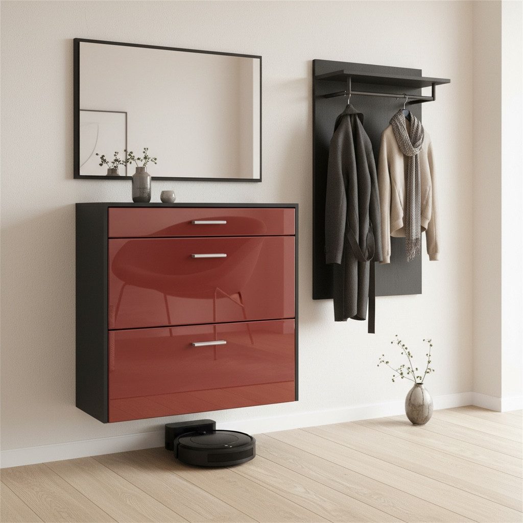 InnoFurn Schuhschrank Roma Air Schuhkipper (schmaler Flurschrank) Platzsparender Schuhkipper Flurschrank für Diele Flur Garderobe