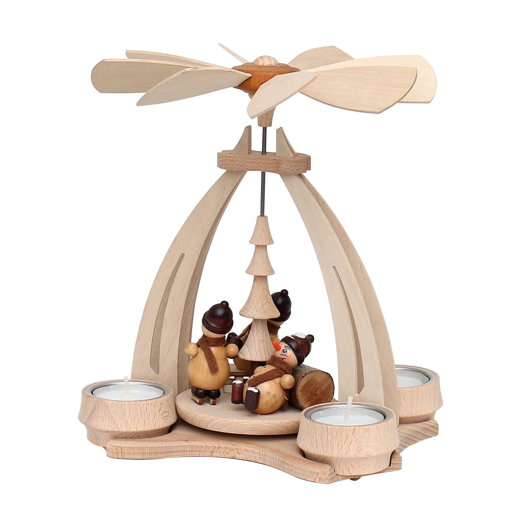 Weihnachtspyramide Pyramide aus Buchenholz mit Schneemannfiguren, ca. 24 cm
