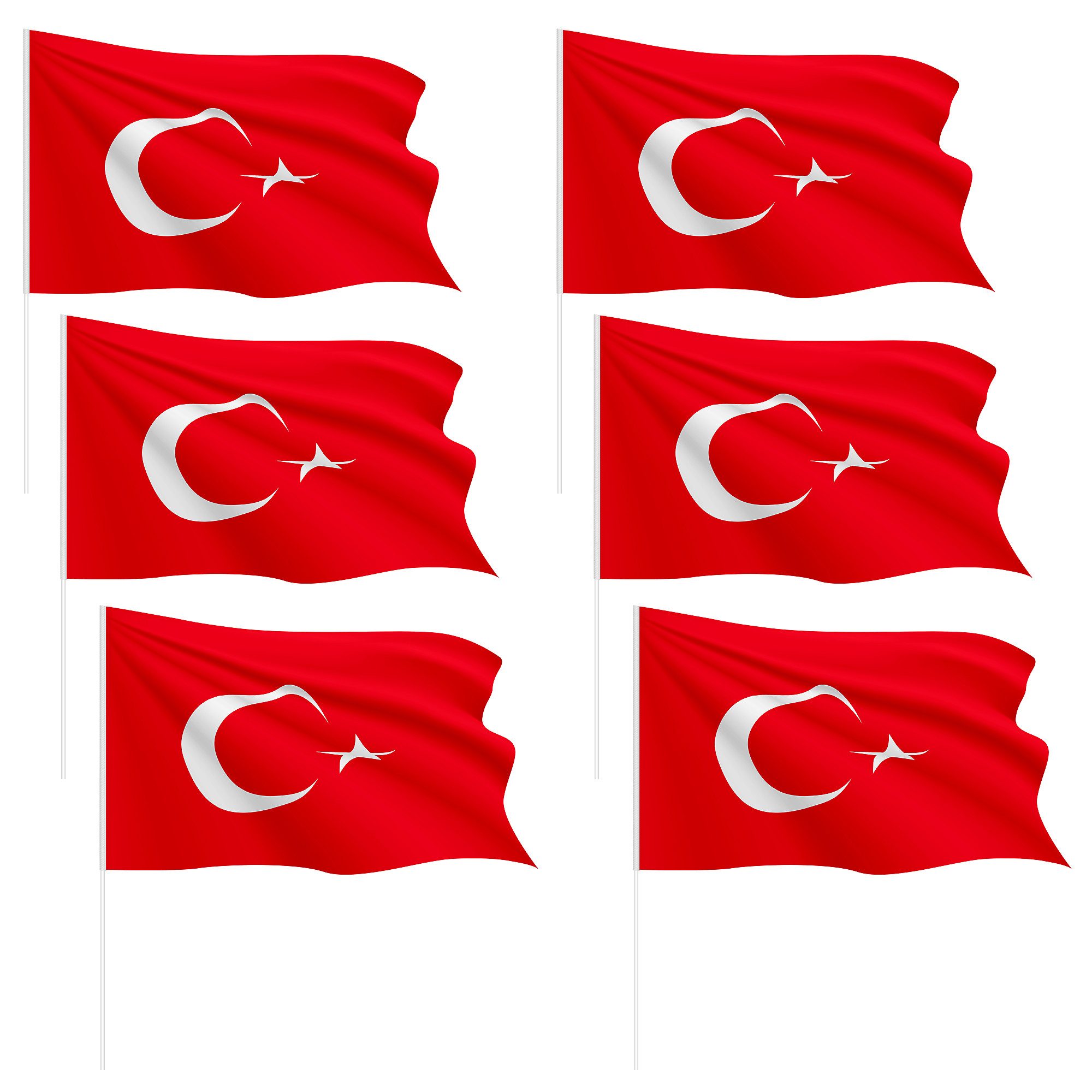 Taffstyle Flagge Türkei 6 Stück Handfahne Stabfahne 30cm x 45cm mit 60cm Kunststoff, EM WM Länderflagge Flagge Handball Eishockey Basketball Fussball