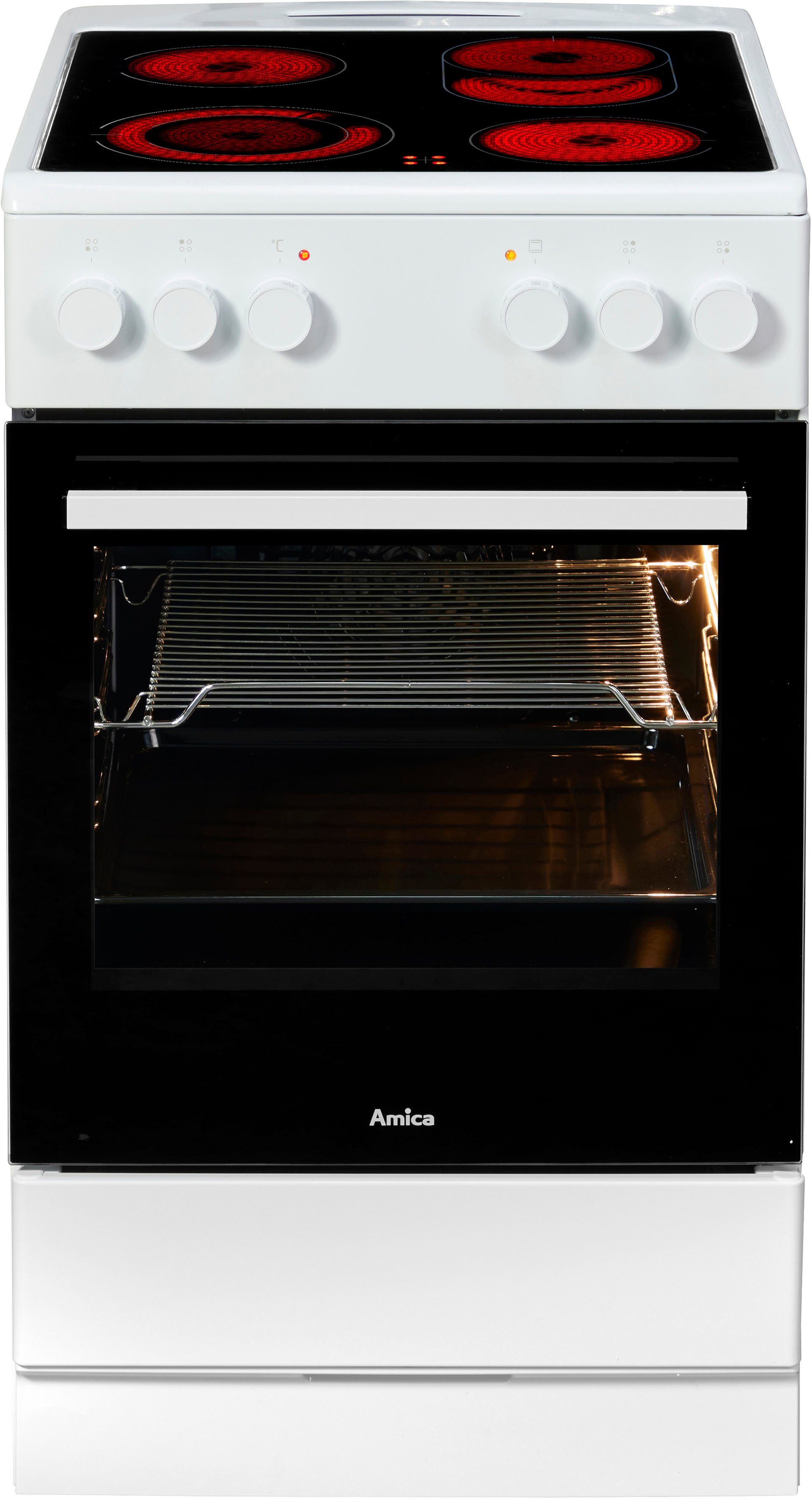 Amica Elektro-Standherd SHC 903 021 W, mit Teleskopauszug nachrüstbar, Steam Clean, Kompakter Kochkomfort für den täglichen Küchenalltag