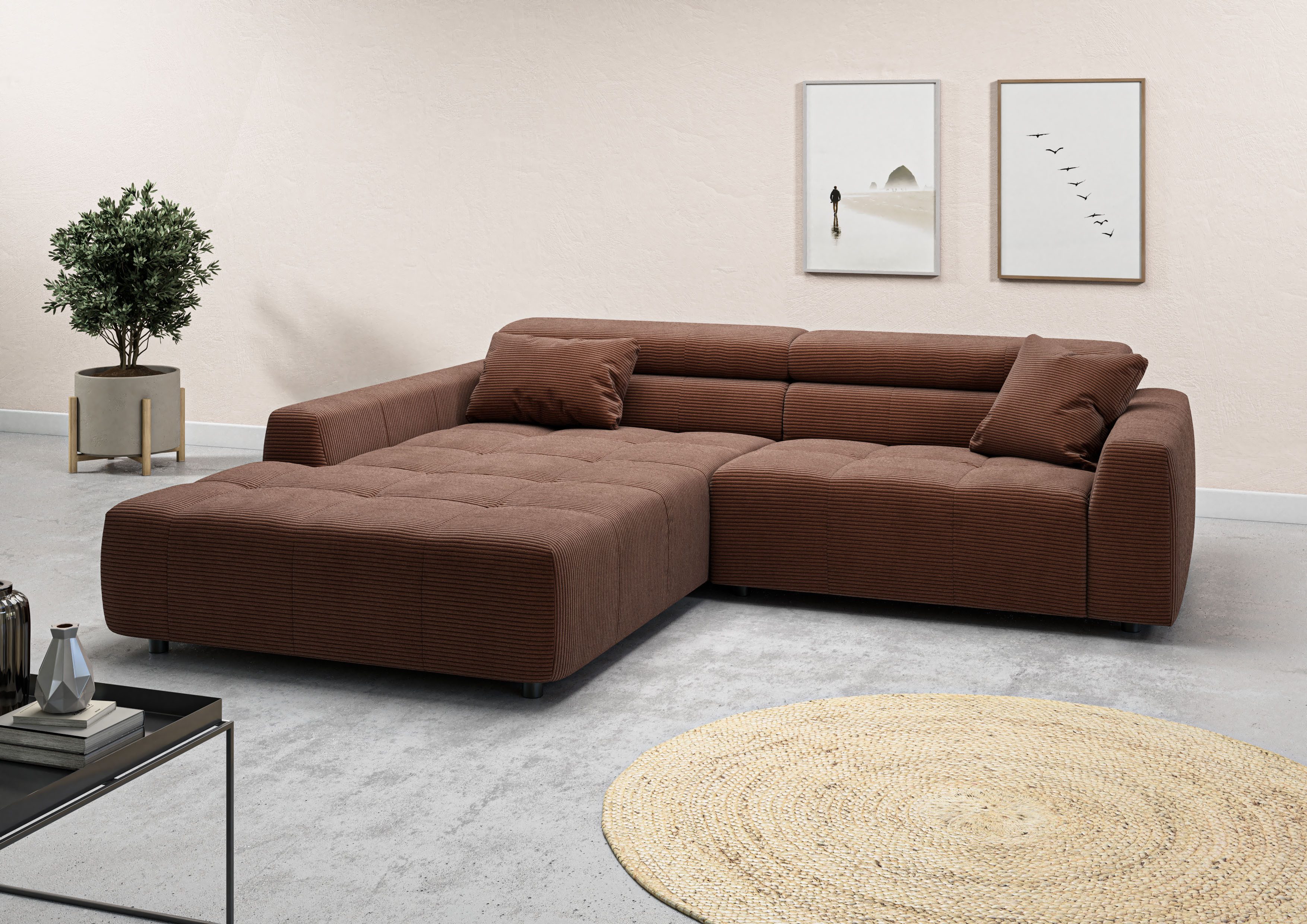 3C Candy Ecksofa Denver auch mit Cord- und Easy care-Bezug, Kopfteilverstellung L-Form, wahlweise. mit motorischer Sitztiefenverstellung