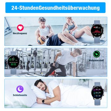 ombar Smartwatch Damen,Herren Fitness Tracker uhr mit Anruffunktion Smartwatch (1.32 Zoll) Fitness Tracker mit 8 Sport SpO2 Pulsuhr, Schlafmonitor Menstruationszyklus, 1-tlg., Armbanduhr für iOS Android