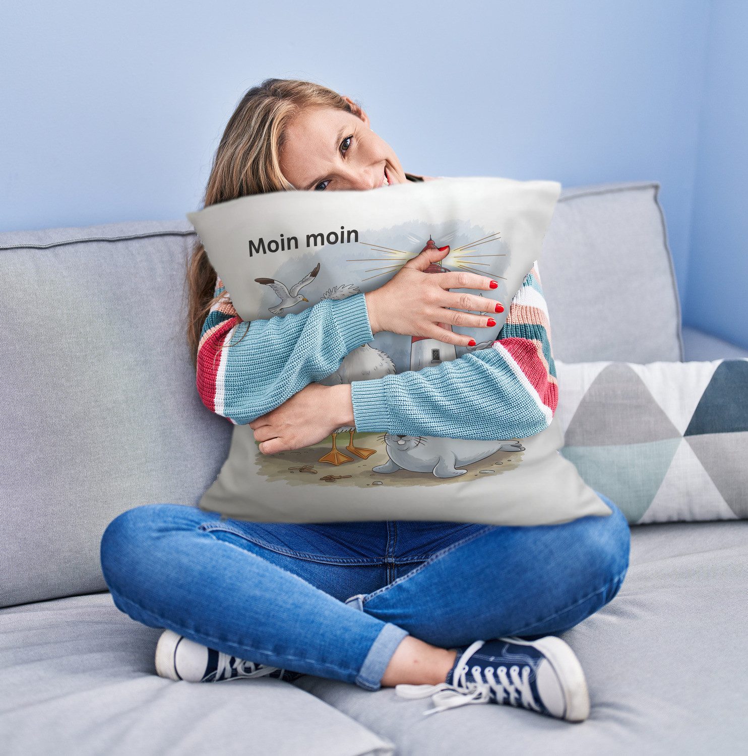 speecheese Dekokissen Fröhliche Möwe und Leuchtturm günstig online kaufen