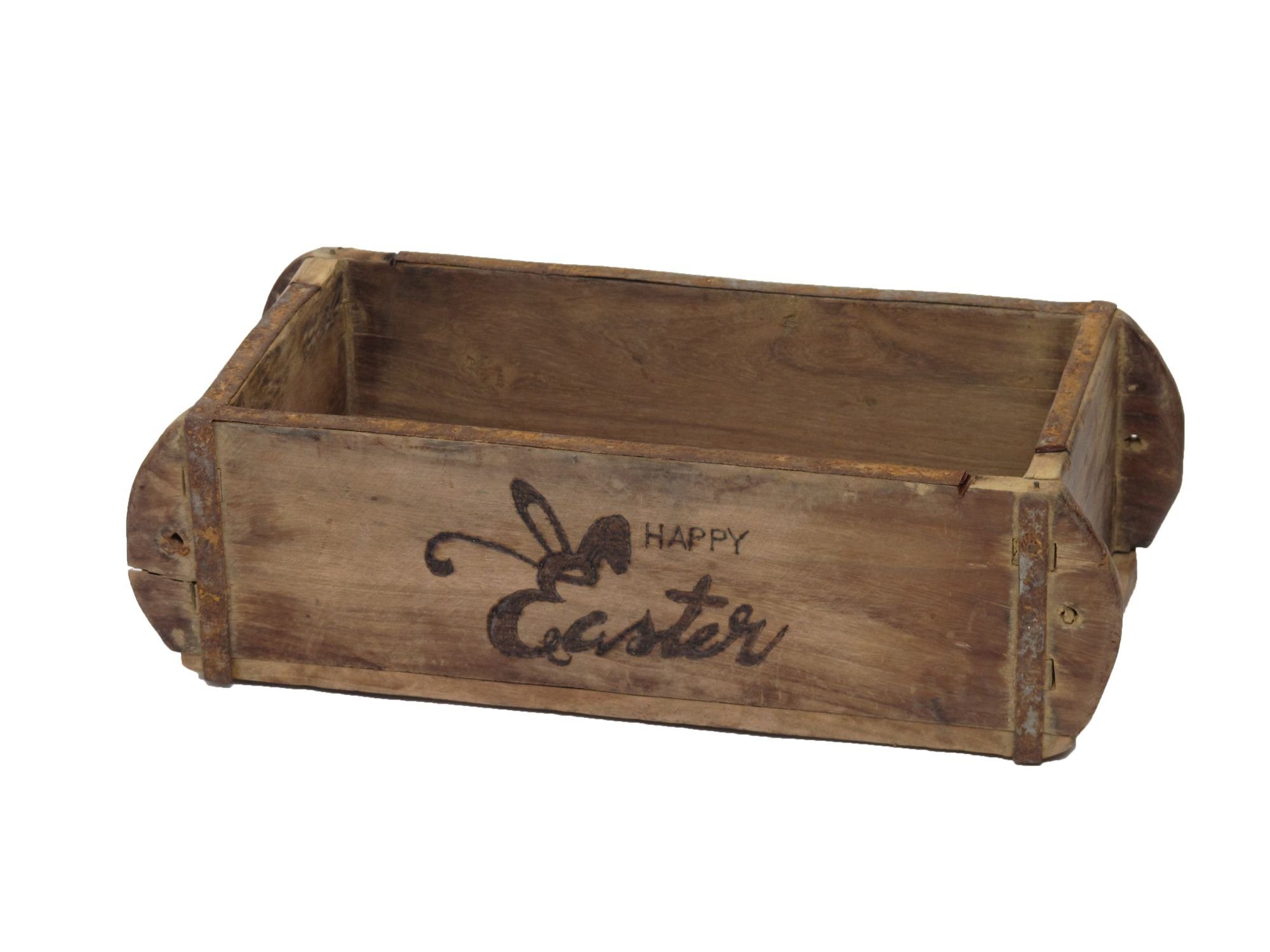 Holzkiste Laursen Ziegelform "happy Easter" Unika alte Backsteinform Holz Box