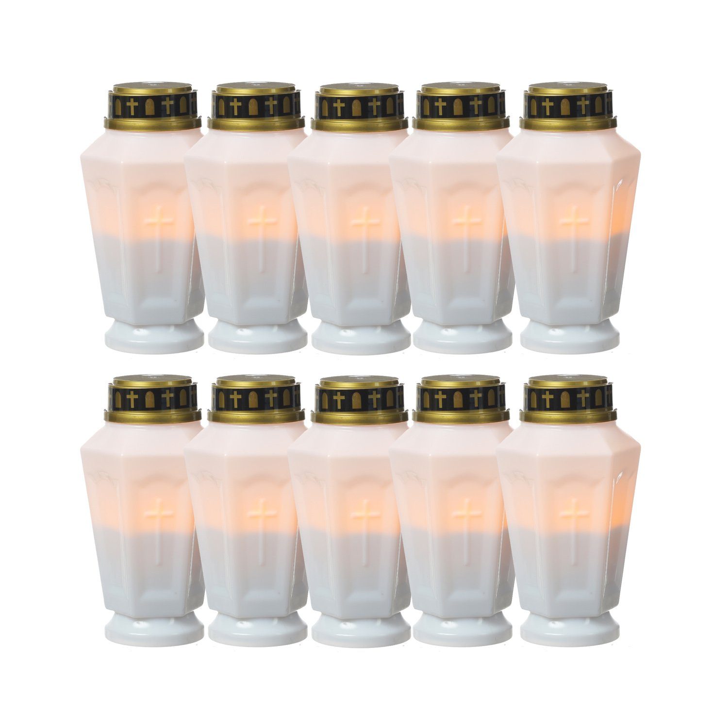LED-Kerze LED Grablicht Grabkerze Grableuchte flackernd Timer H:15,5cm weiß 10St