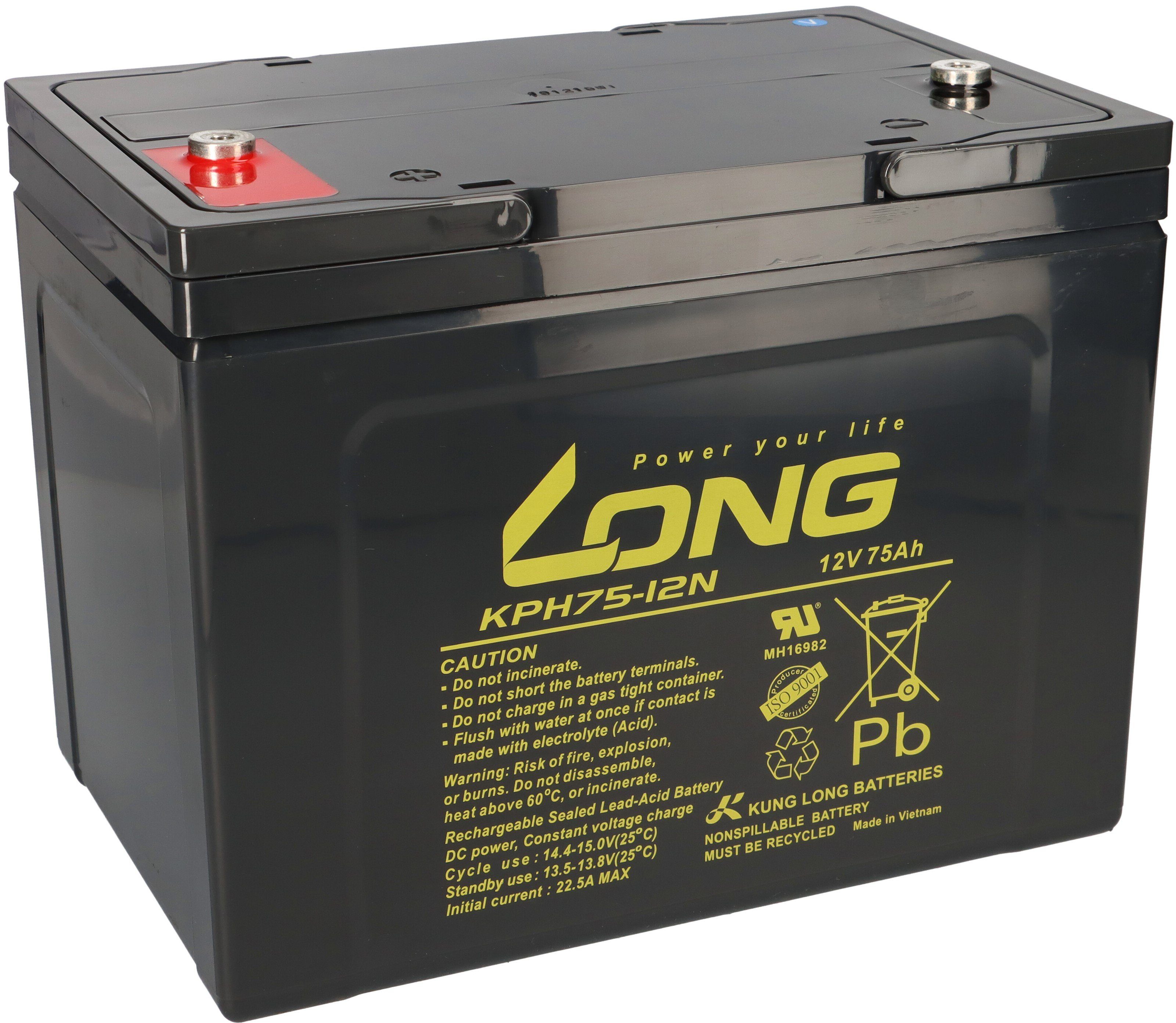 Kung Long Kung Long Akku 12V 75Ah KPH75-12N M6 AGM Blei wartungsfrei Bleiakkus