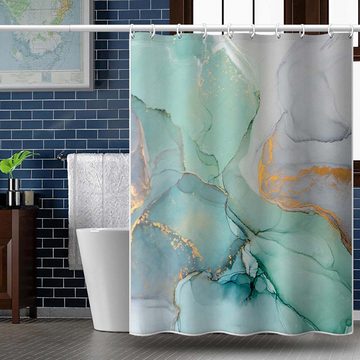 Mrichbez Duschvorhang Duschvorhang Marmor hellgrün mit 12 Duschvorhängeringen (1-tlg., für Badezimmer, Badewanne), Antischimmel Textil, Wasserabweisend, Waschbar Polyester