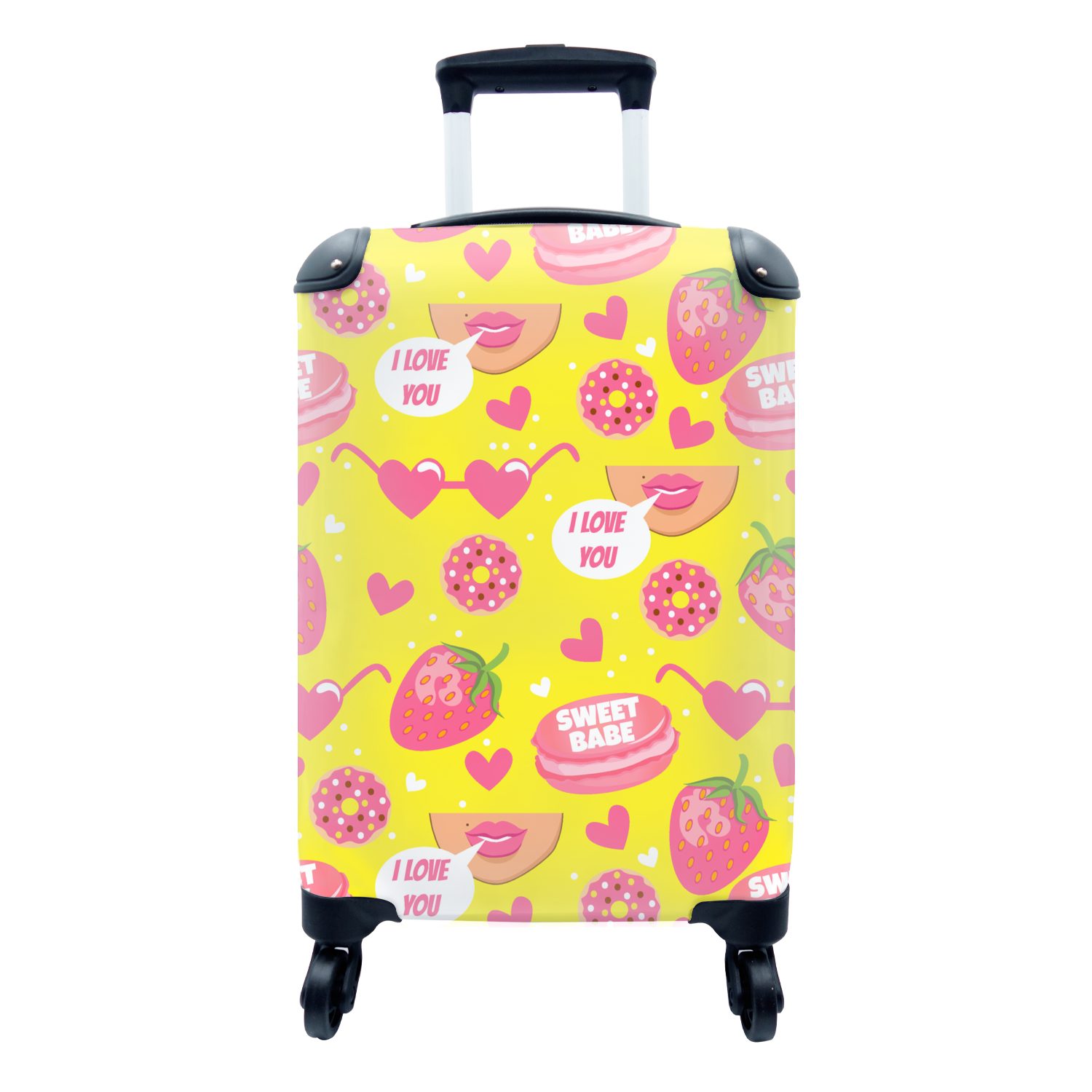 MuchoWow Handgepäckkoffer Lebensmittel - Muster - Rosa, 4 Rollen, Reisetasche mit rollen, Handgepäck für Ferien, Trolley, Reisekoffer