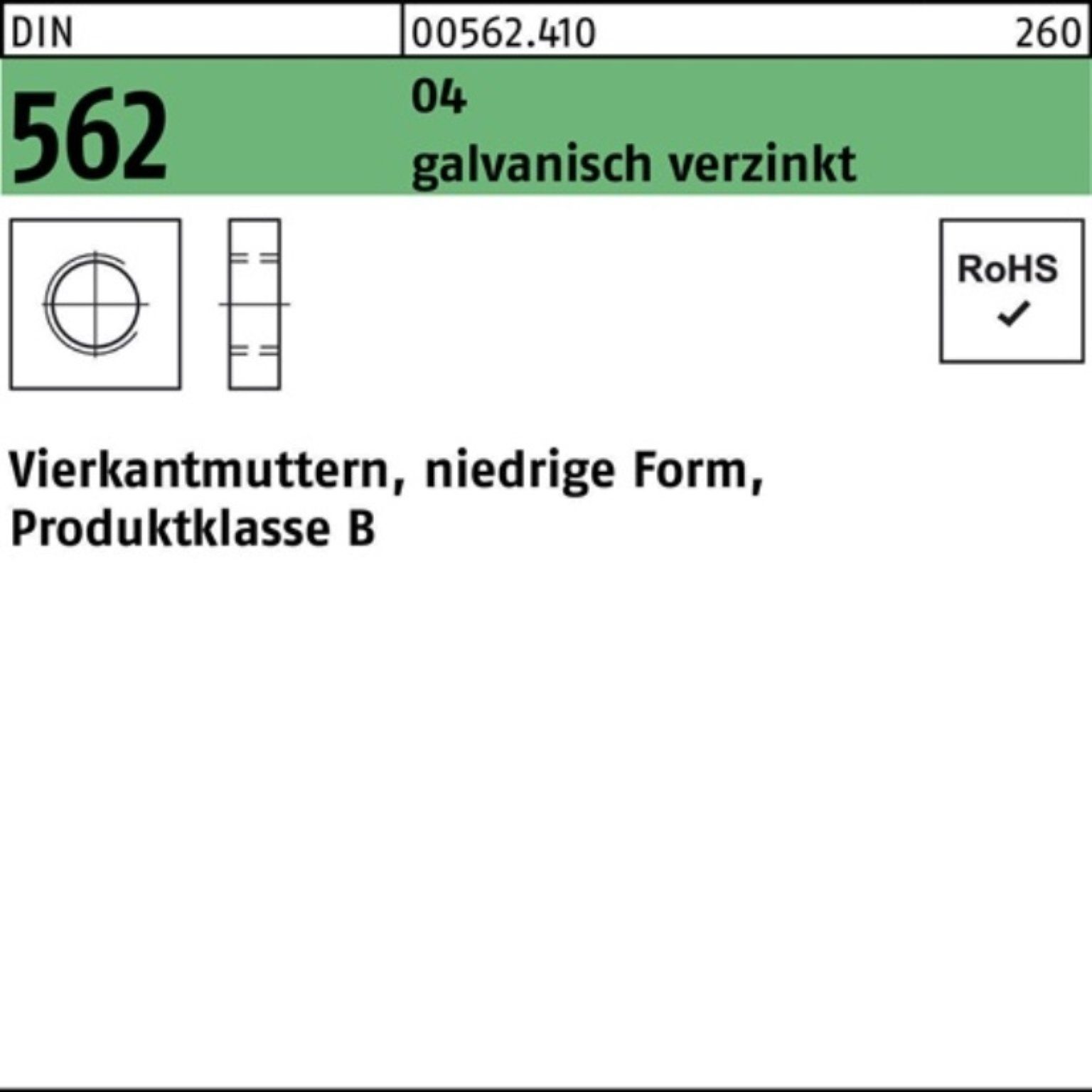 562 1000er Pack galv Automatenstahl Vierkantmutter Muttern DIN niedrige FormM3 Reyher