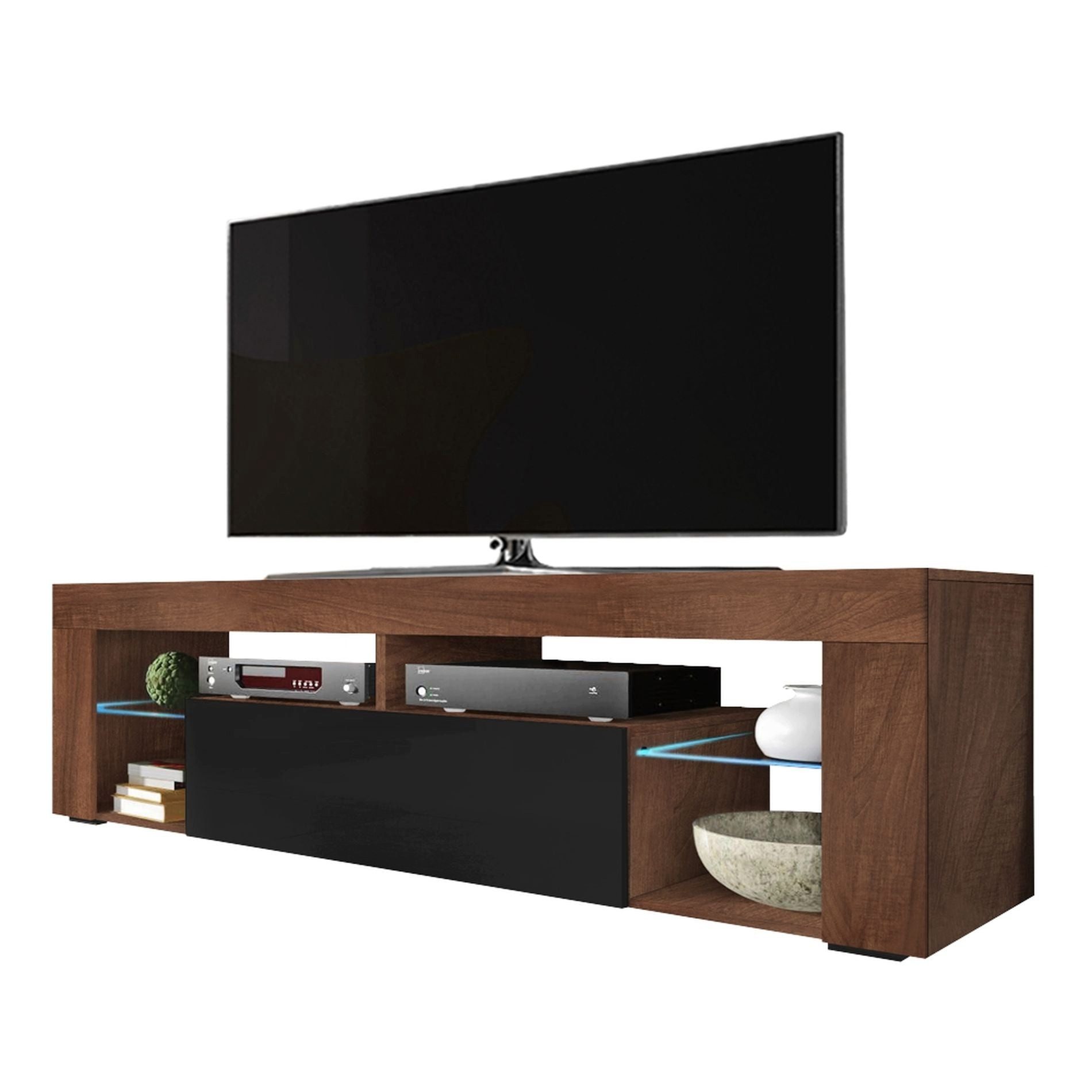 Selsey TV-Schrank BIANKO TV-Lowboard asymmetrisch, 140 cm, mit offenen Fächern & Klappen