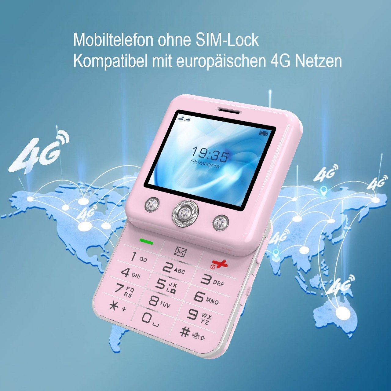 Onestyle Diamond Design-Mobiltelefon, Social-Media Funktionen, 4G, Dual-SIM Handy (Tik-Tok, Youtube, Facebook, Kamera)