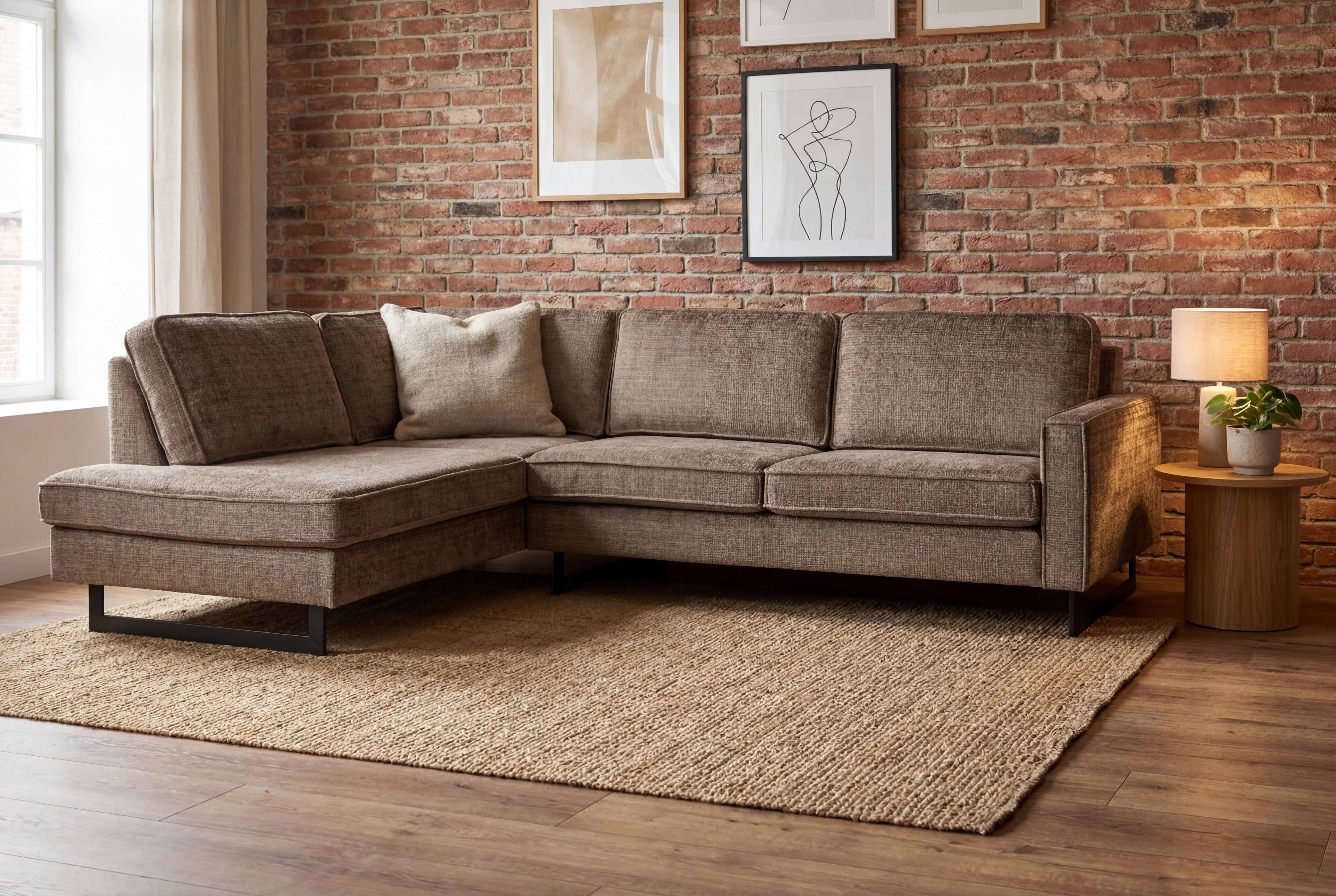 OTTO home Ecksofa Pinto, 290 cm, Cord, Chenille, Lederoptik, Ottomane links / rechts, mit Keder, schwarze Metallfüße, Wellenunterfederung