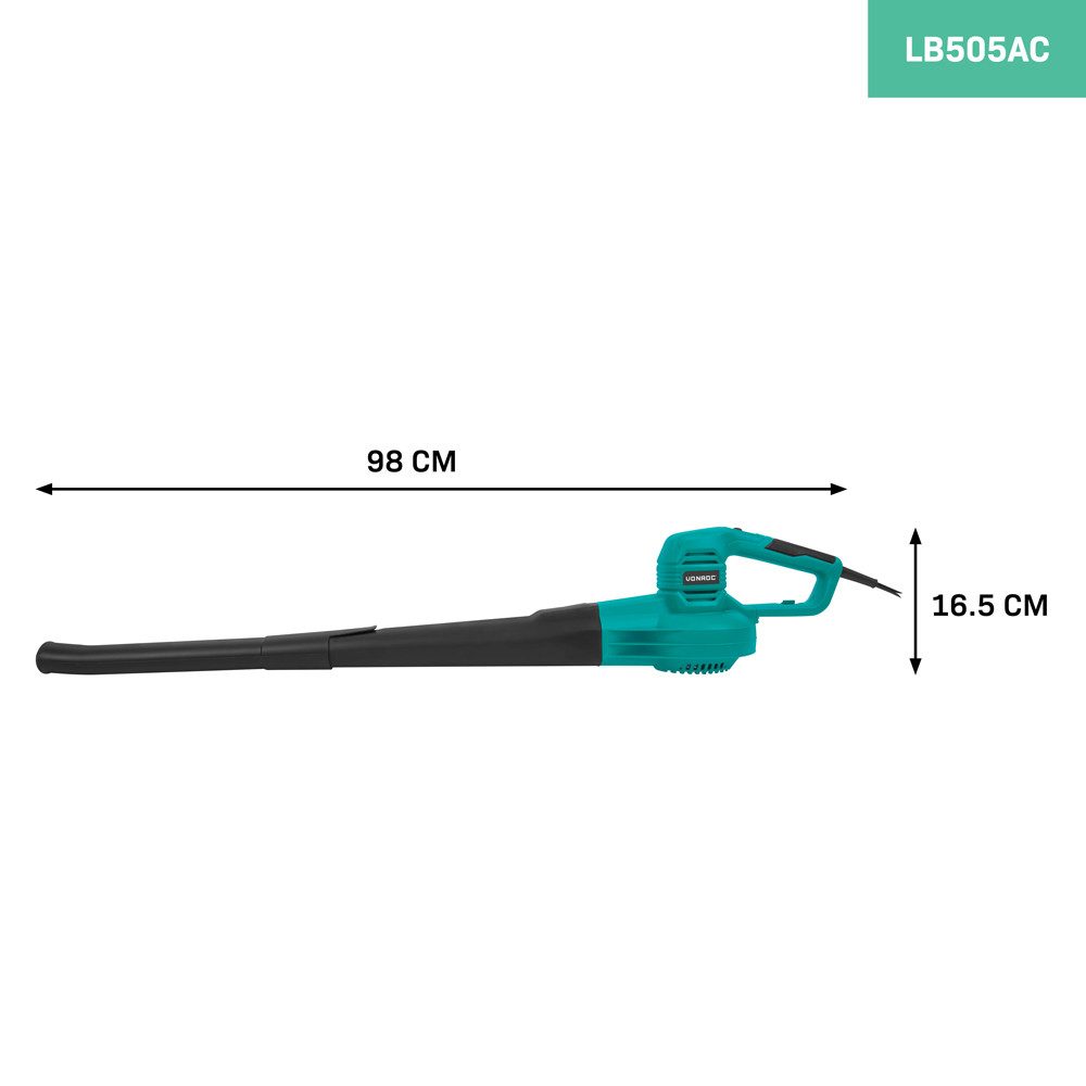 VONROC Elektro-Laubbläser Elektro 650W - 2 Geschwindigkeiten 120 km/h - 190 km/h, 10.000/min - 13.000/min - Luftvolumen 3m³/min