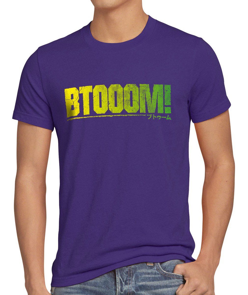 style3 Print-Shirt Herren T-Shirt BTOOOM! manga anime explosion insel game spiel bomben swort art lila