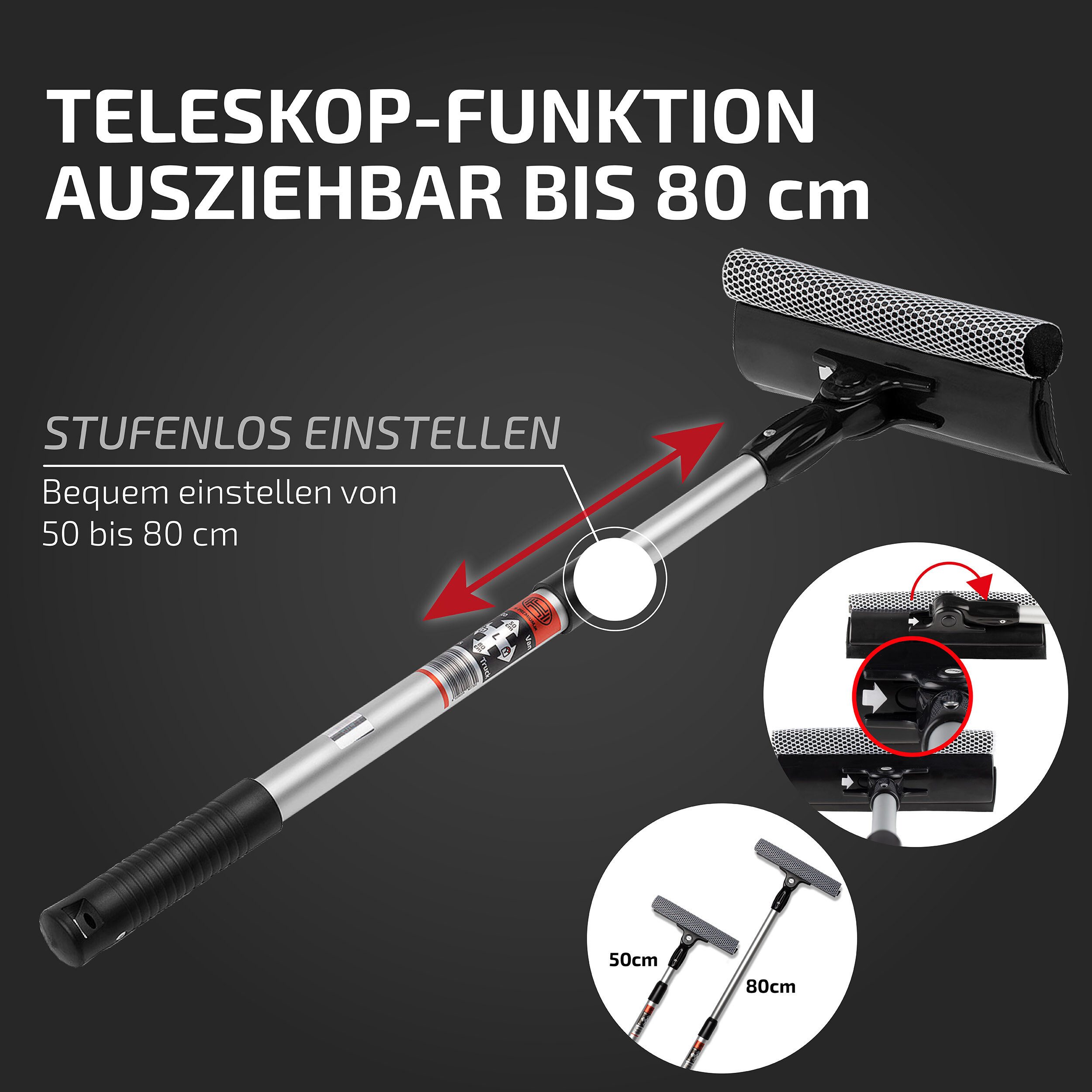 HEYNER Autowaschbürste Premium Scheibenreiniger Alu L 20x80 faltbar+Teleskop+Schwamm Auto, (1-tlg., Solo)