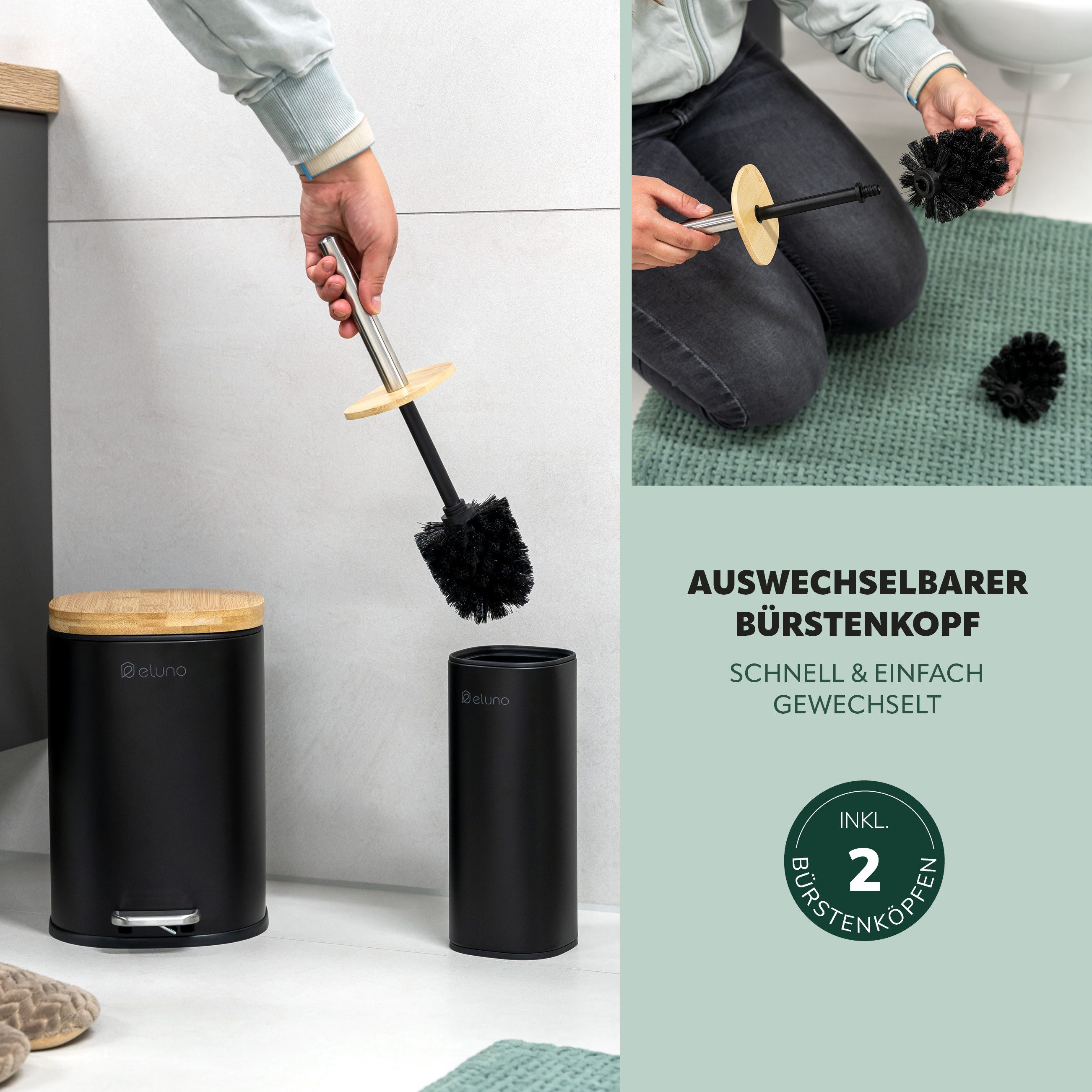 eluno Badaccessoire-Set Badezimmerset aus Metall und Bambus, 2 tlg.