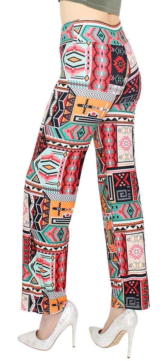 dy_mode Dancehose gemustert Leg Leggings Waist Straight mit LH003-TribalPatchesBunt Bunt Bund, High Bunt elastischem Damen Dancepants Stoffhose