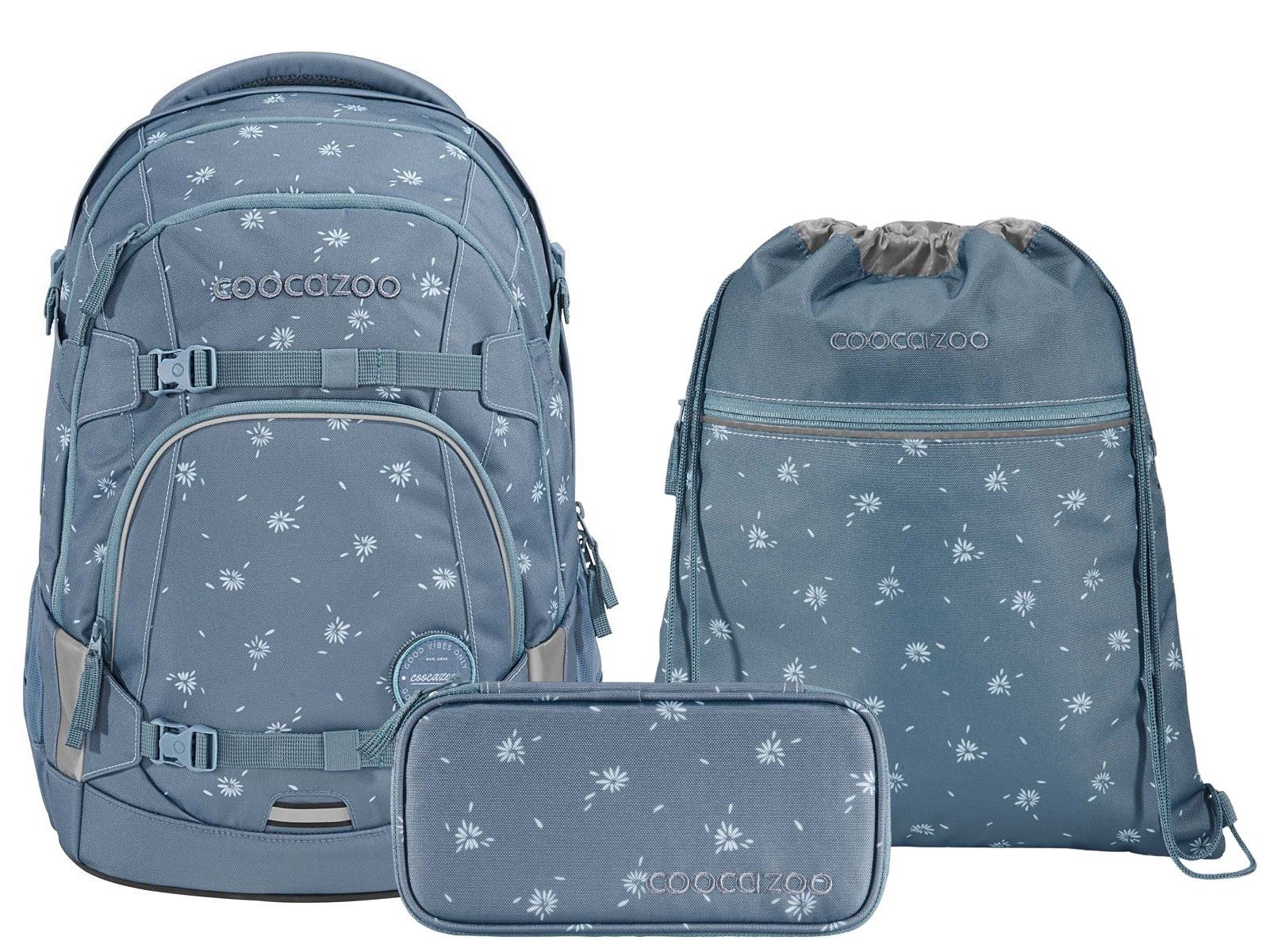 coocazoo Schulranzen Schulrucksack-Set MATE Bloomy Daisy 3-teilig (3-teilig), ergonomisch, reflektiert, Körpergröße: 135 - 180 cm