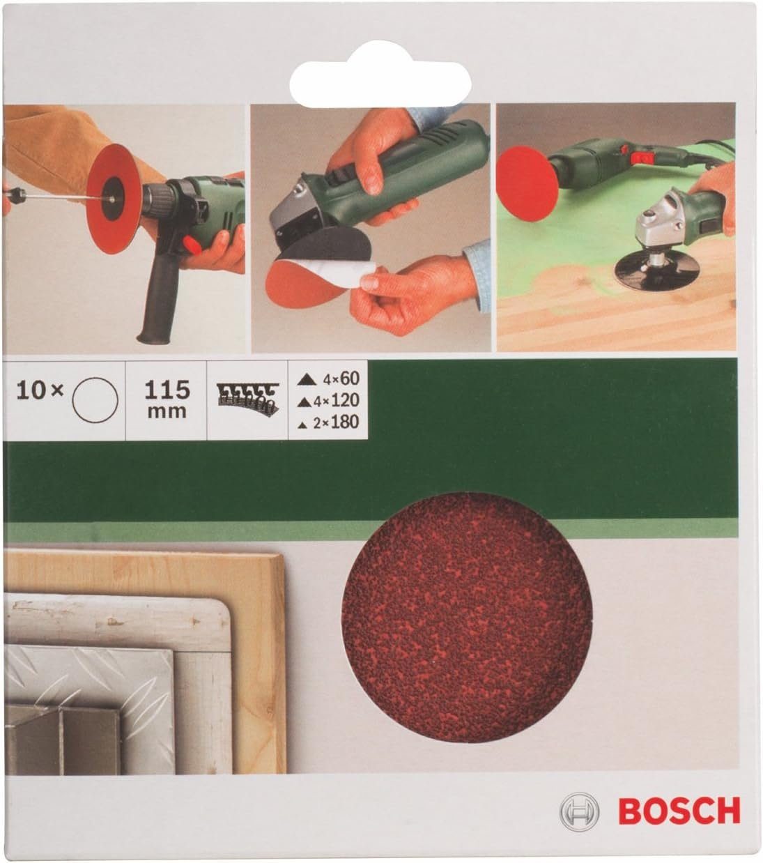 115 BOSCH Stück, Ø 60/120/180 Bosch Bohrfutter mm, Winkelsch Schleifblätter Körnung 10