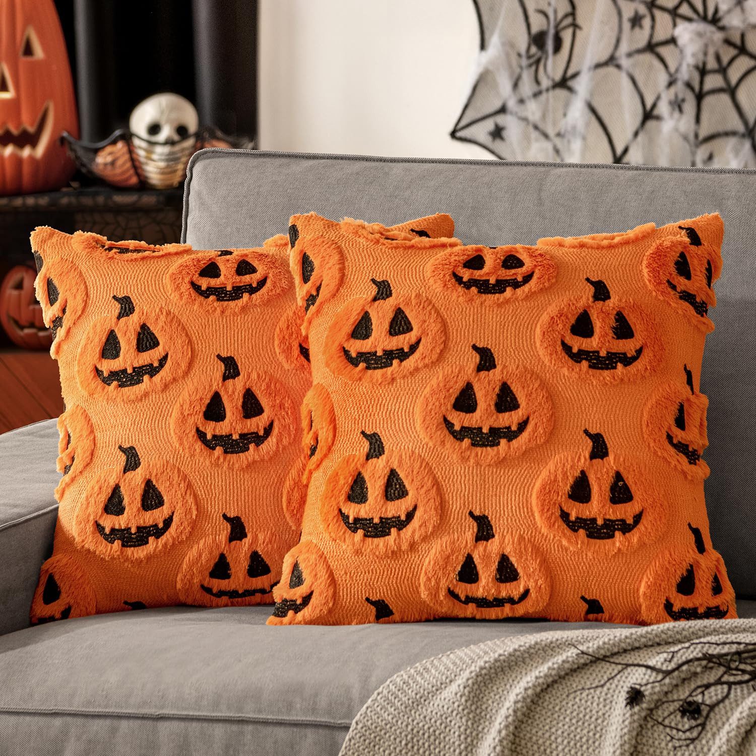 Sorvyzxn Kissenbezug Halloween Kissenbezug mit Kürbismuster 45x45cm Dekorative, (2 Stück), Kissenbezüge Kissenhülle für Thanksgiving, Herbst und Halloween