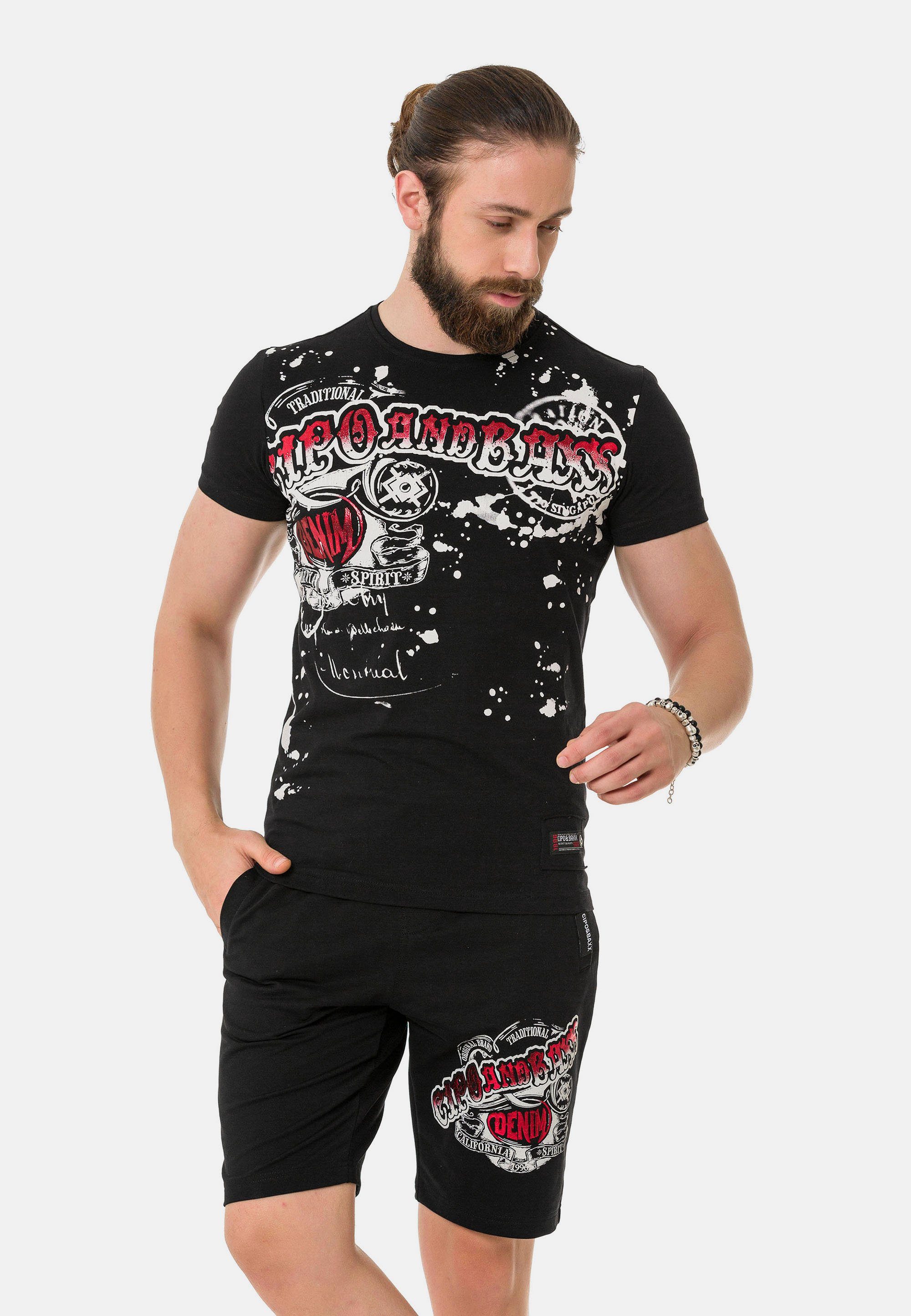 Cipo & schwarz coolem Baxx mit T-Shirt Markenprint