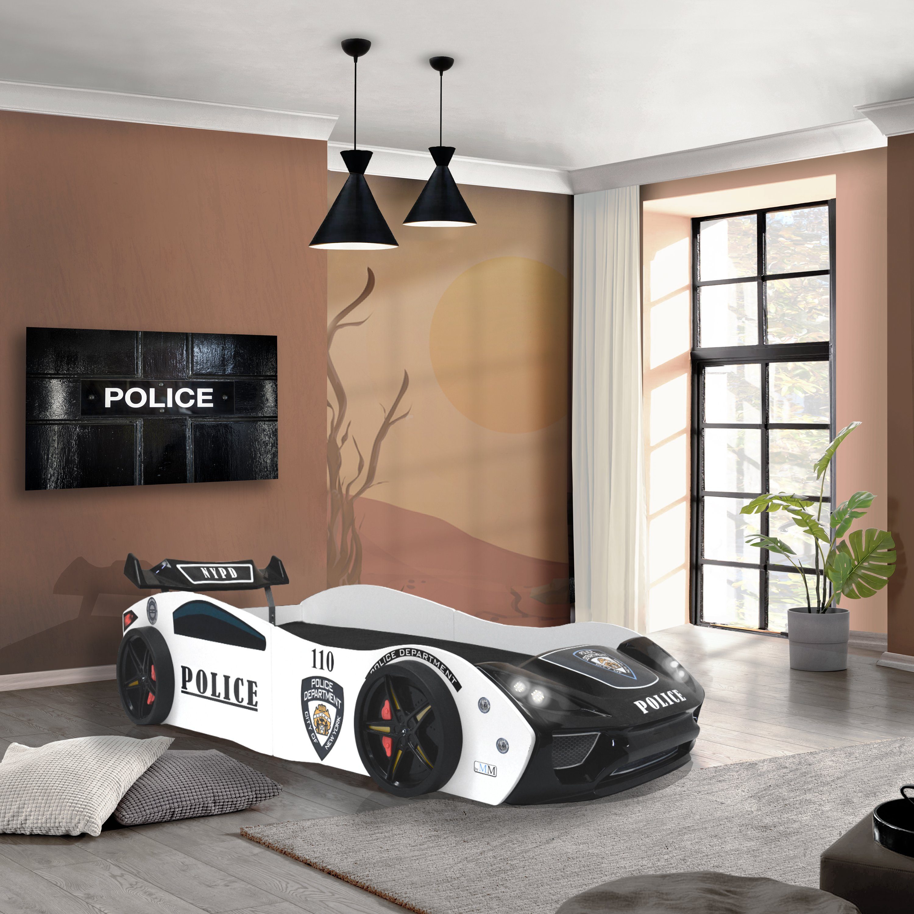 Aileenstore Autobett Police (inkl. Lattenrost LED günstig online kaufen