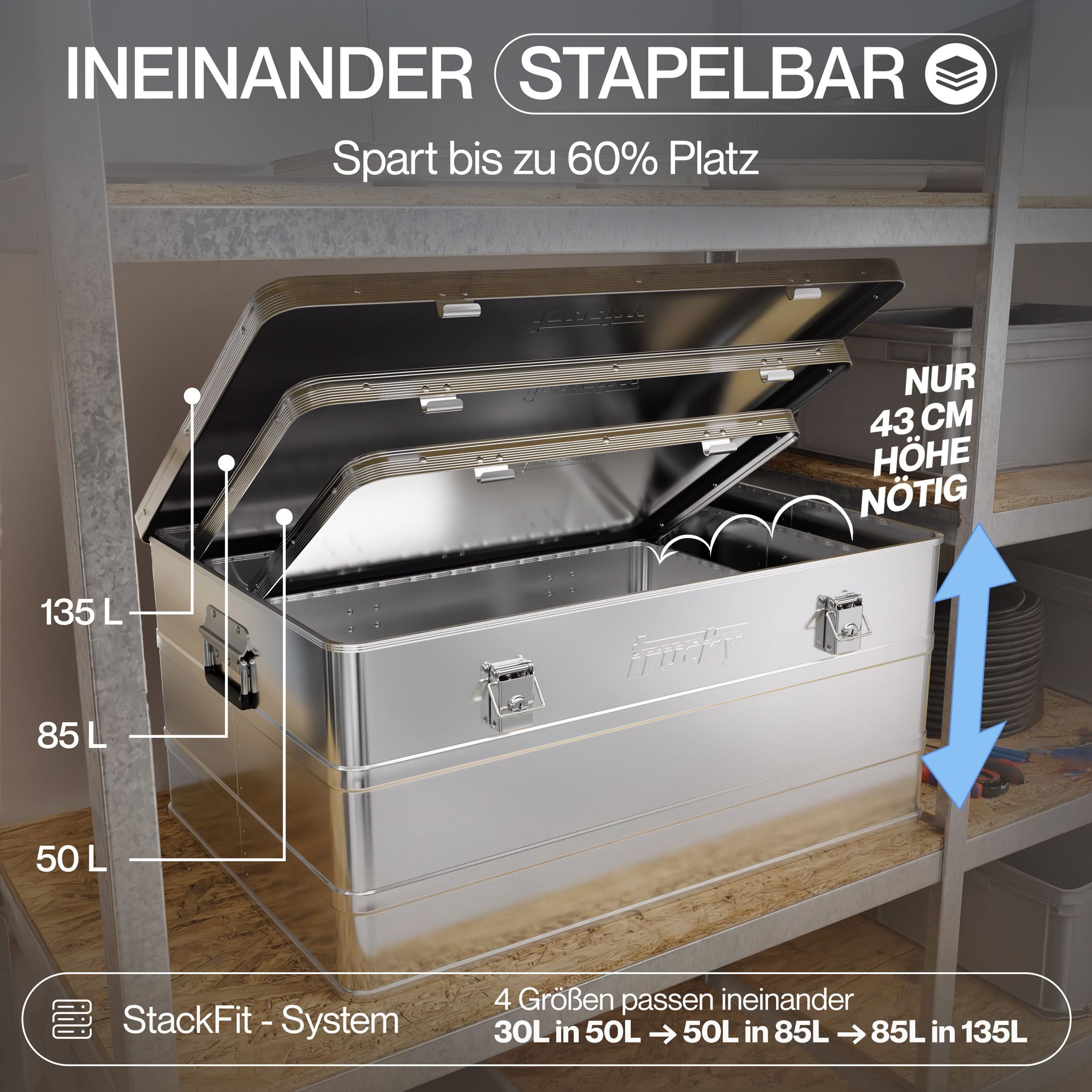 Trucky Allzweckkiste Aluminium Box mit Deckel Silber Alukiste Alu Kiste Abschliessbar – Bild 4 von 5