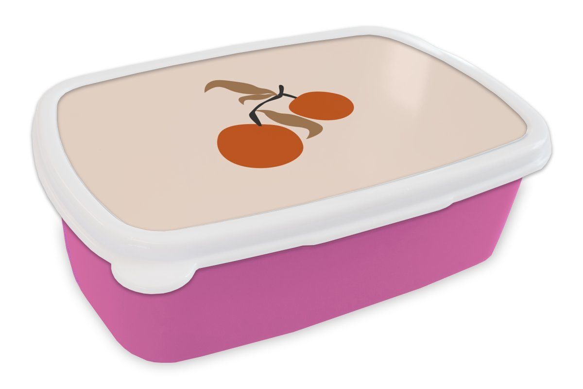 MuchoWow Lunchbox Sommer - Äpfel - Zweig, Kunststoff, (2-tlg), Brotbox für Erwachsene, Brotdose Kinder, Snackbox, Mädchen, Kunststoff rosa