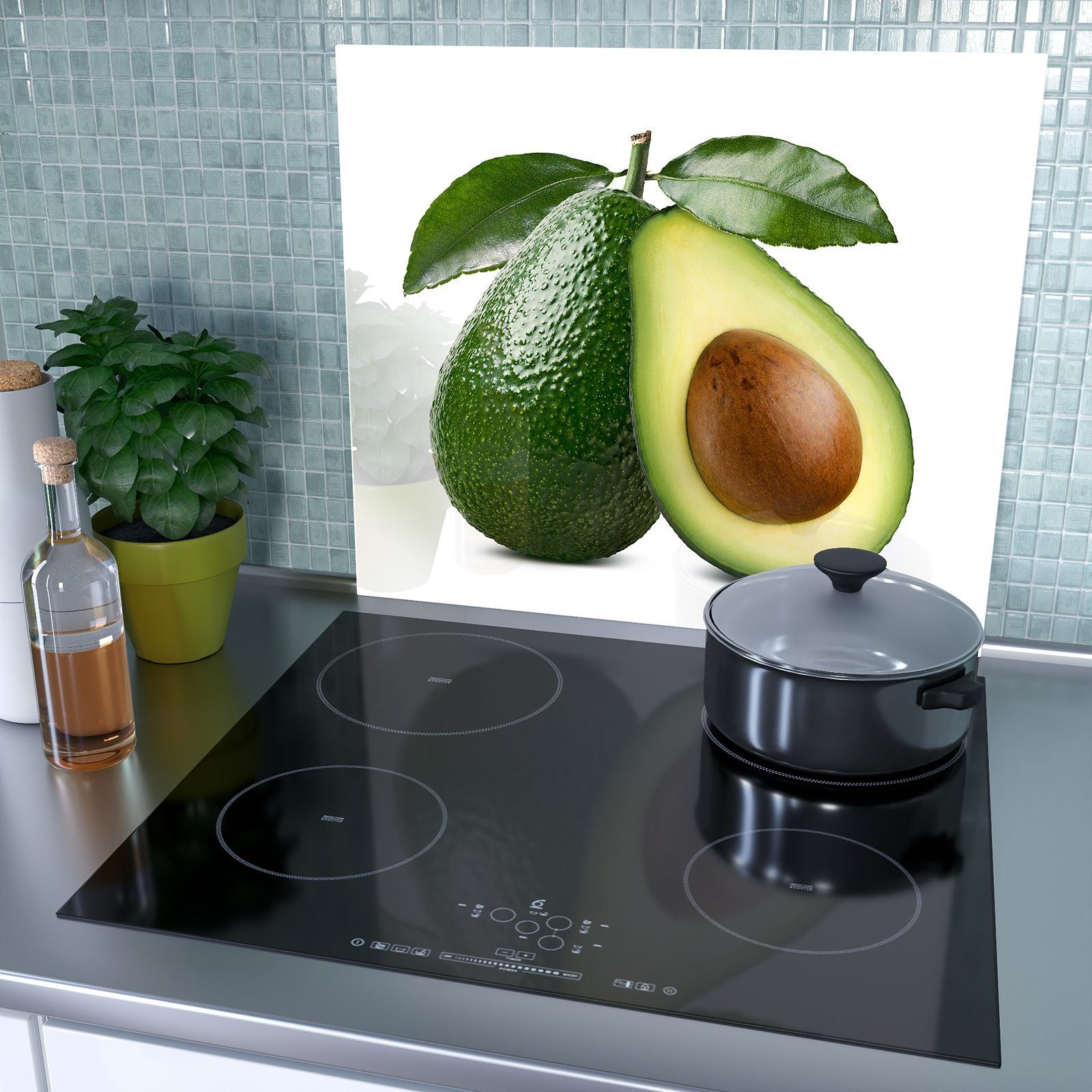 Herdabdeckplatte Avocado Herd-Abdeckplatte tlg) Glas, aus Primedeco Blatt, mit Glas (1 Spritzschutz