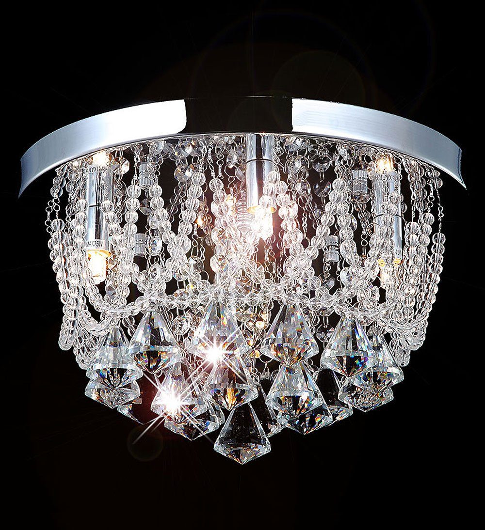 Starterkin Ø35cm Lewima Silber, 4xG9 luxuriös Leuchtmittel Kristall aus Deckenlampe in Stärke LED Warmweiß, Deckenleuchte mit und Lichtfarbe wechselbar beliebig, Glas Led
