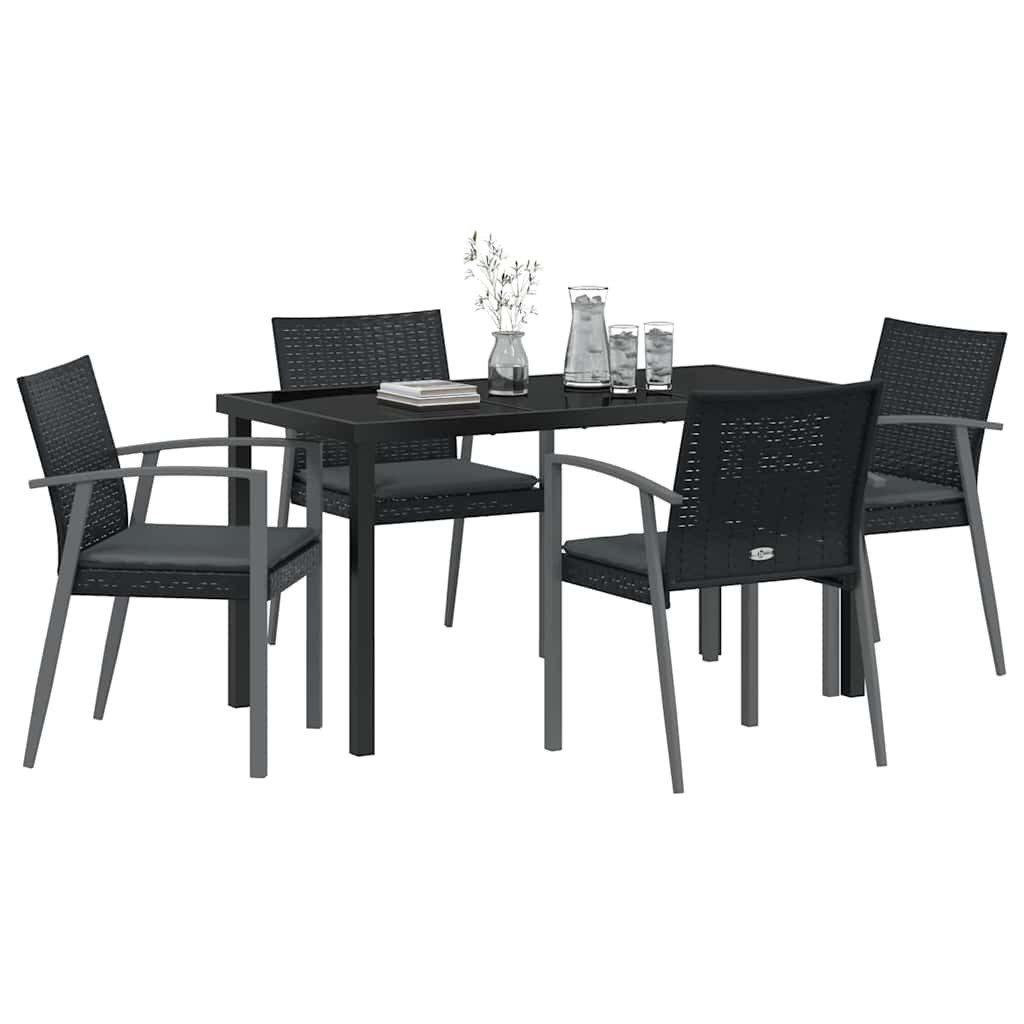 vidaXL Gartenlounge-Set Garten Essgruppe 5 Stk. Schwarz und Grau PE-Rattan, (5-tlg)