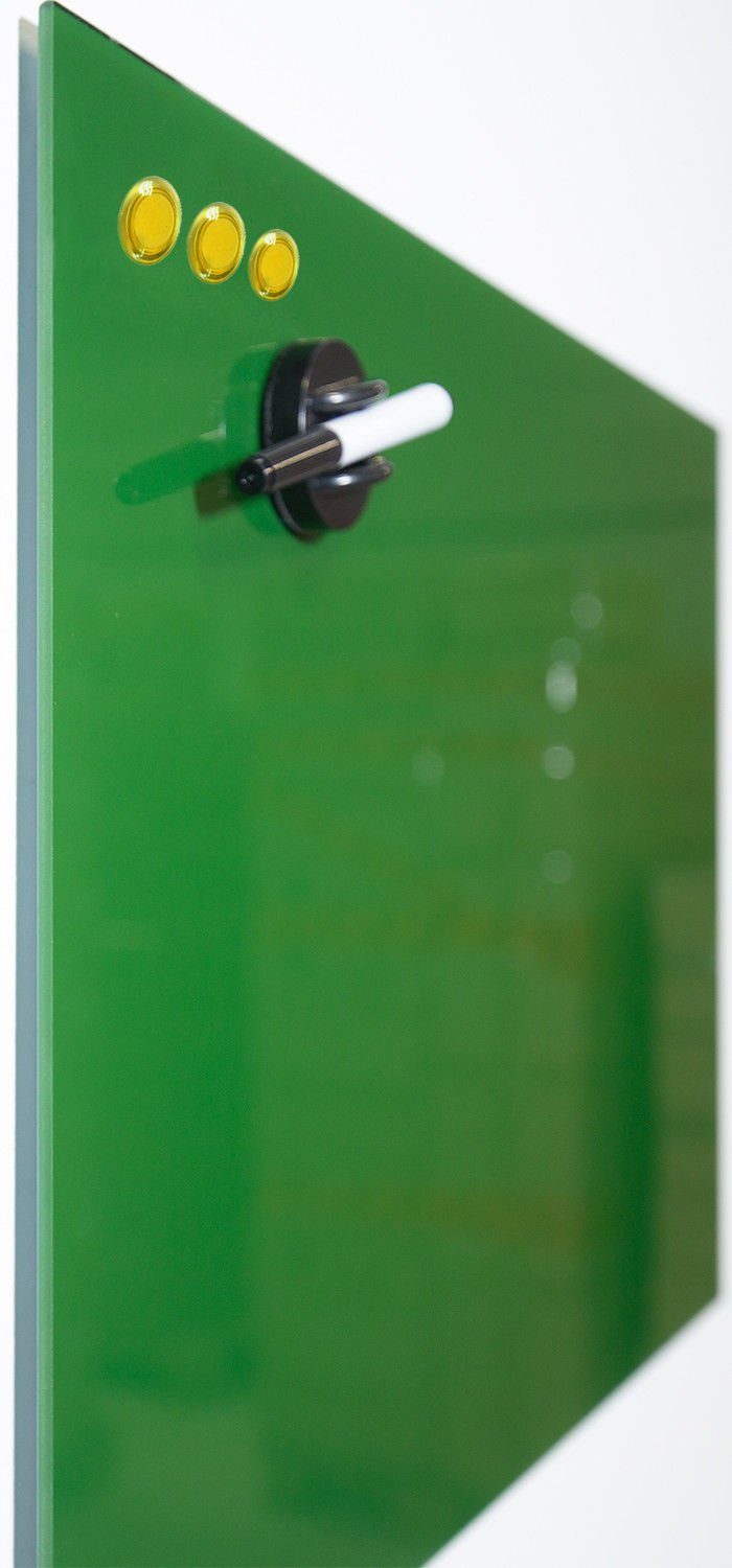 Steelboxx Memoboard Glas Memoboard, 200 x 600 x 40 mm, grün, (Spar Set, 1-tlg), - zum Anheften von Notizzetteln (inkl. 3 Magnete)