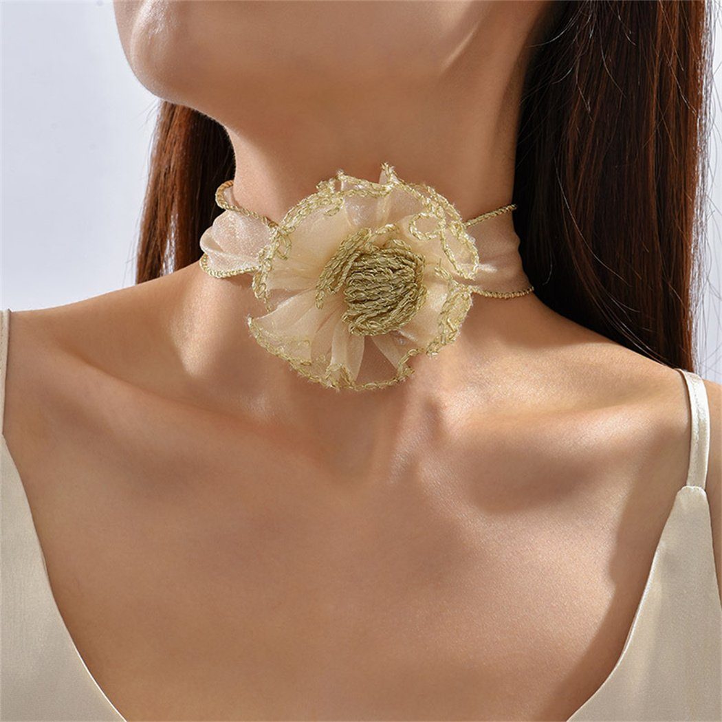 Blume Übertriebene Spitze Mesh Charm-Kette DAYUT Vintage Halskette (1-tlg) Würfel