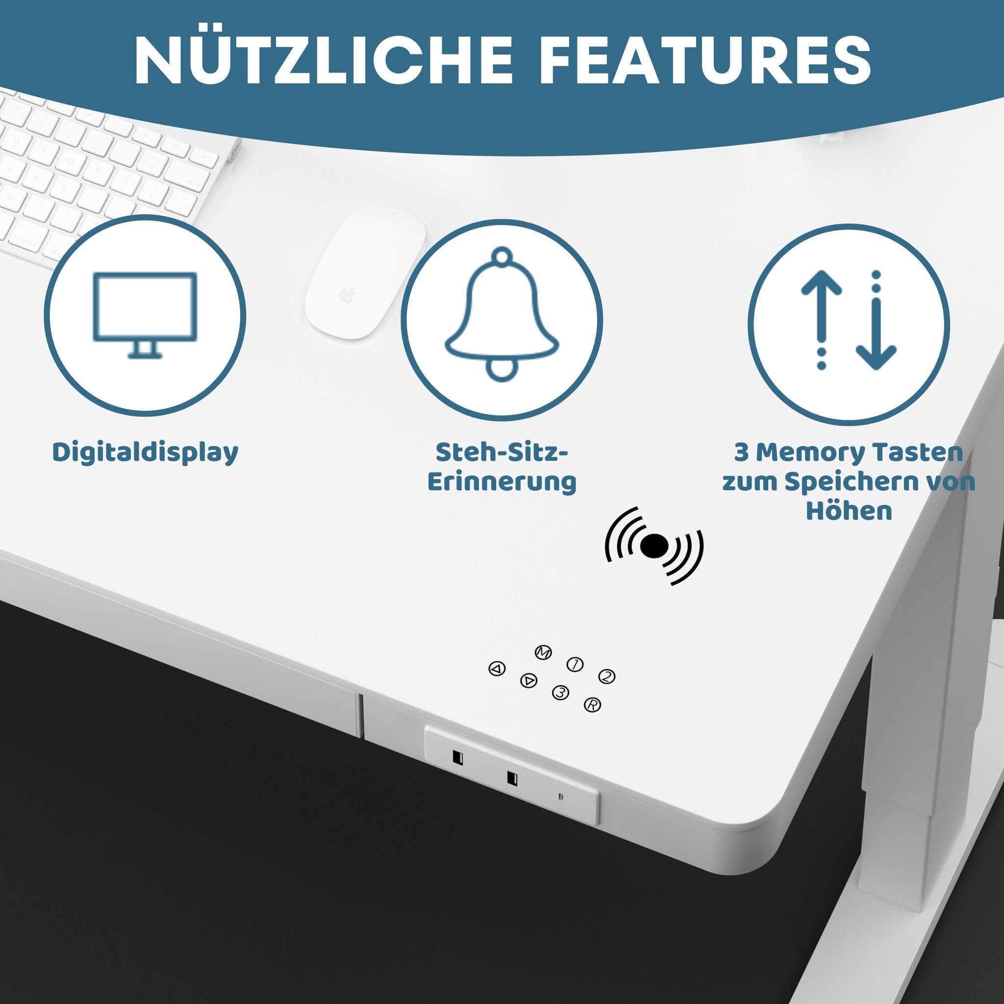 Digitaldisplay Schreibtisch Albatros (120x60cm, Albatros International Wireless höhenverstellbarer USB-Anschluss, Optimaler Bürotisch elektrisch Charging), Weiss, Stehschreibtisch Tischplatte Schreibtisch Weiß GW12W,