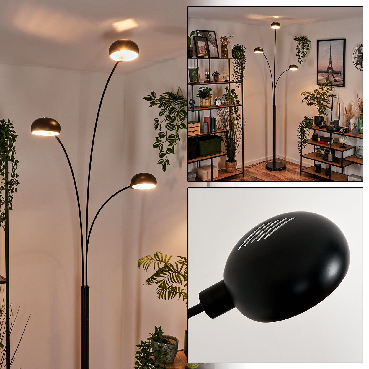 hofstein Stehlampe Stehlampe aus Metall/Glas in Schwarz/Weiß, ohne Leuchtmittel, verstellbare Schirme, An-/Ausschalter,240cm, 3 xE14, ohne Leuchtmitte
